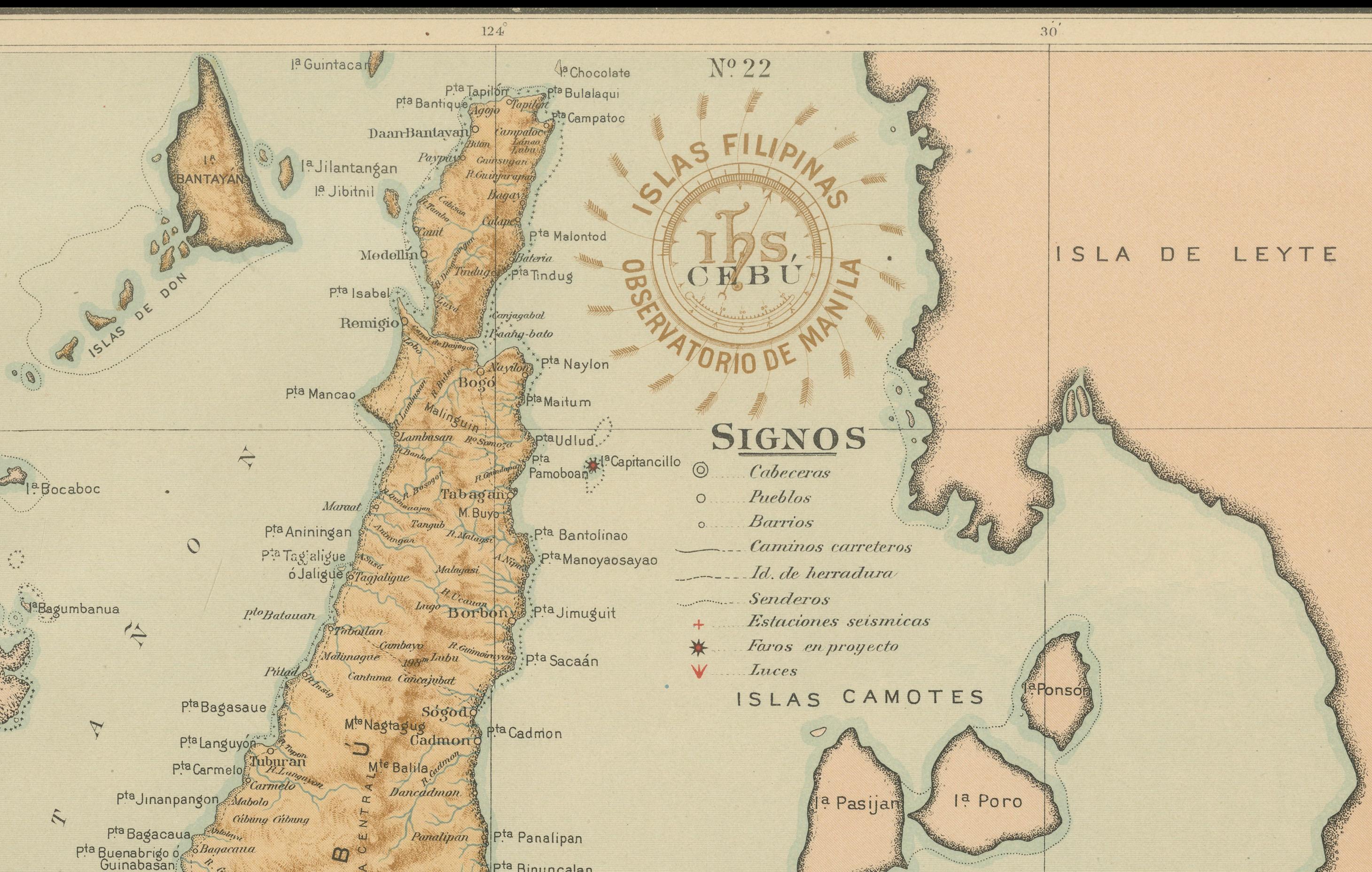 Map of the Island of Cebu – Observatorio de Manila, 1899 For Sale 2