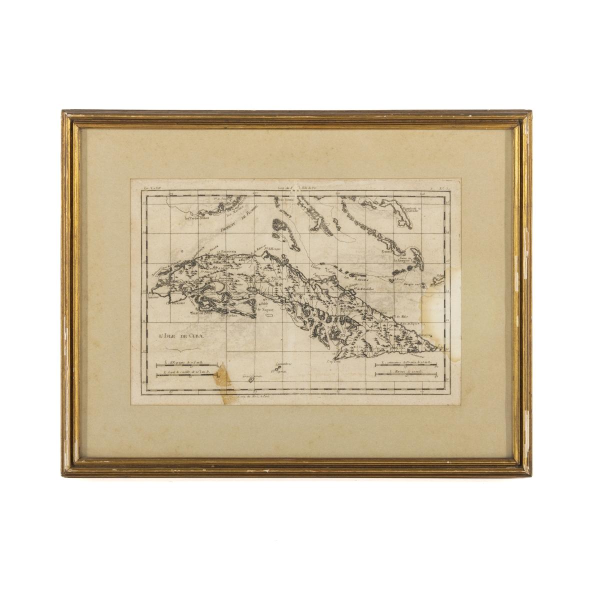 This historical map of the Island of Cuba was produced in the late 18th century and is taken from an edition of “Atlas de toutes les parties connues du globe terrestre” by the French historian Guillaume Thomas Raynal (1711–1796). The engraving was