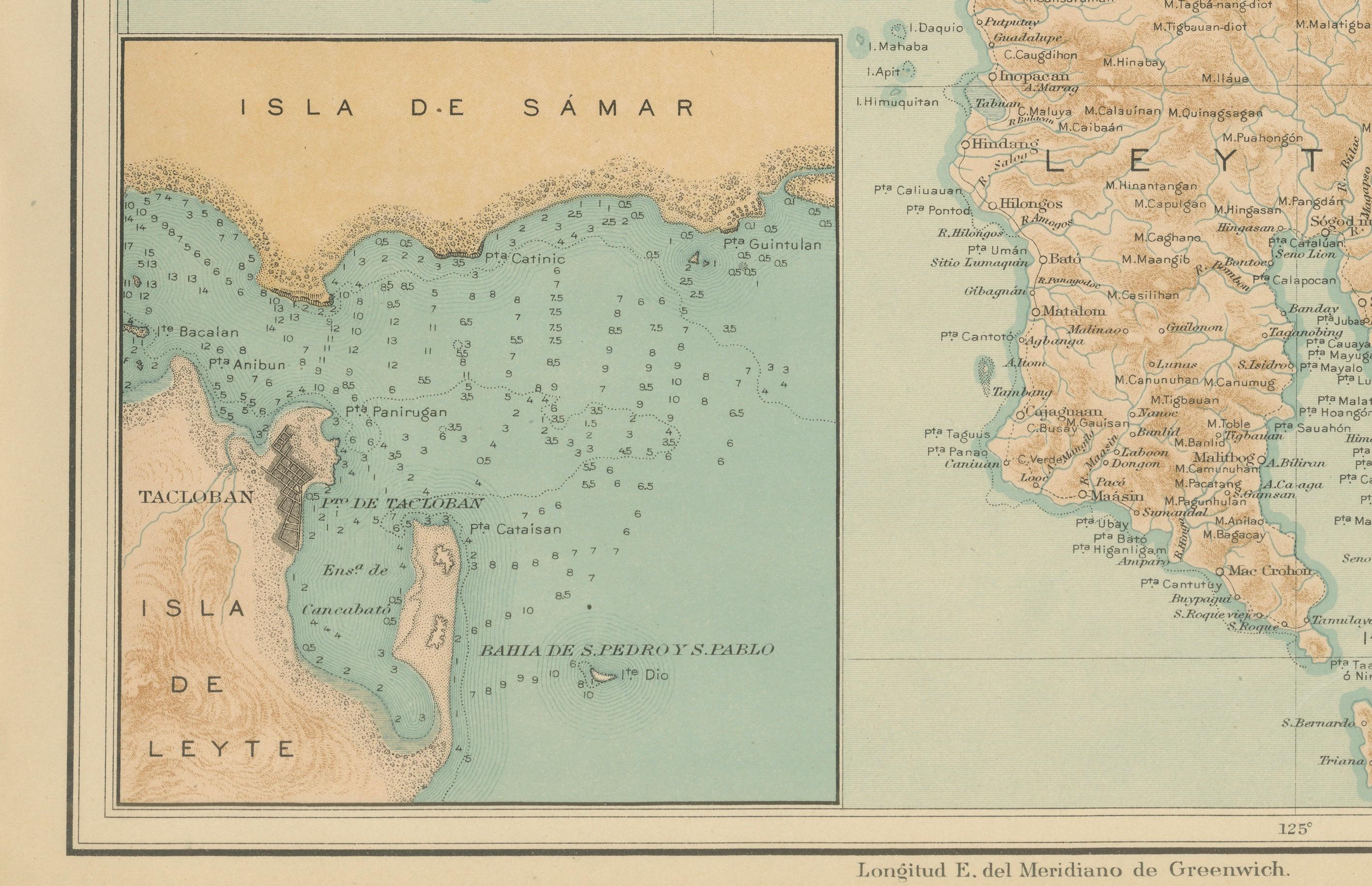 Philippine Map of the Island of Leyte – Observatorio de Manila, 1899 For Sale