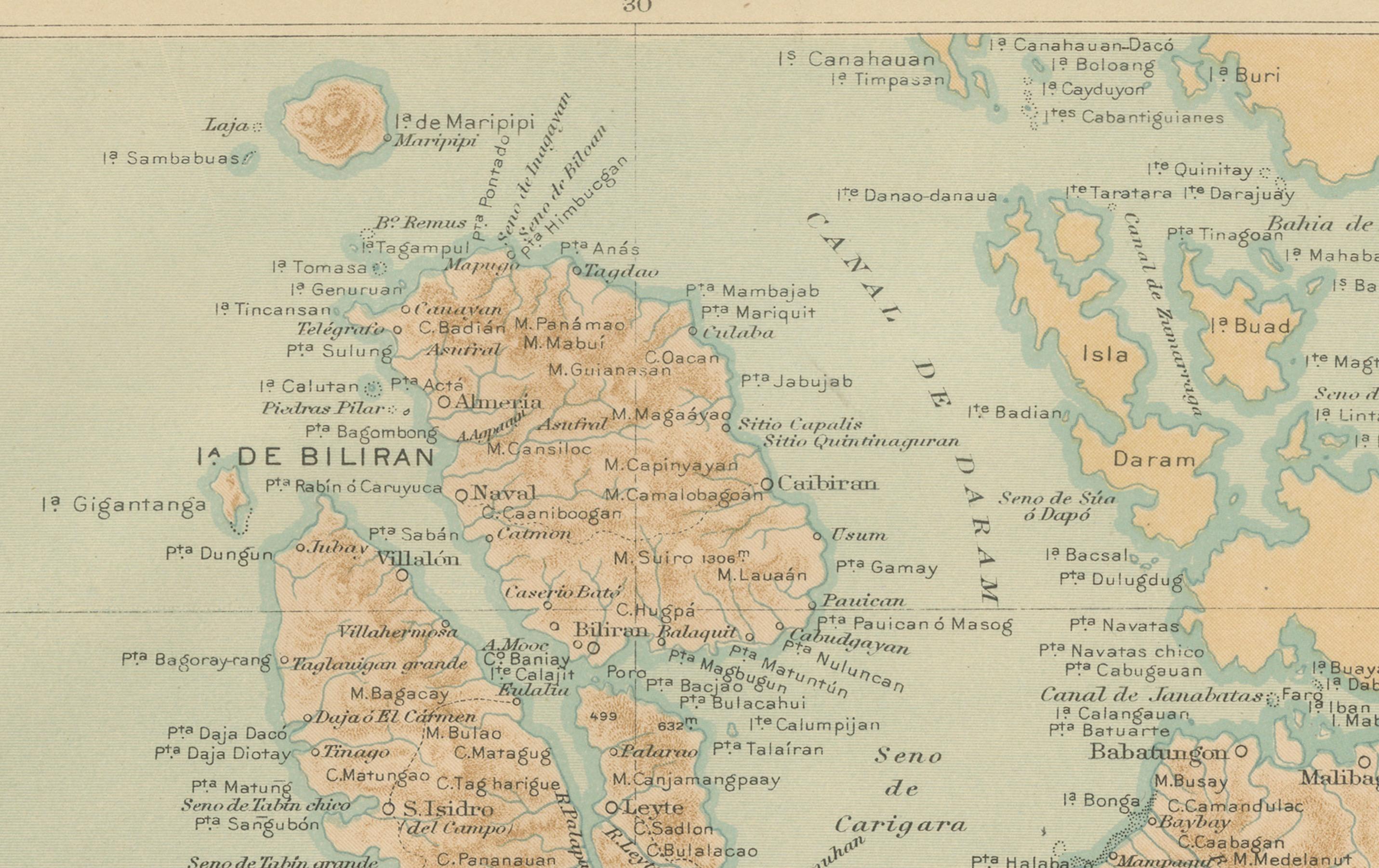 Map of the Island of Leyte – Observatorio de Manila, 1899 In Good Condition For Sale In Langweer, NL