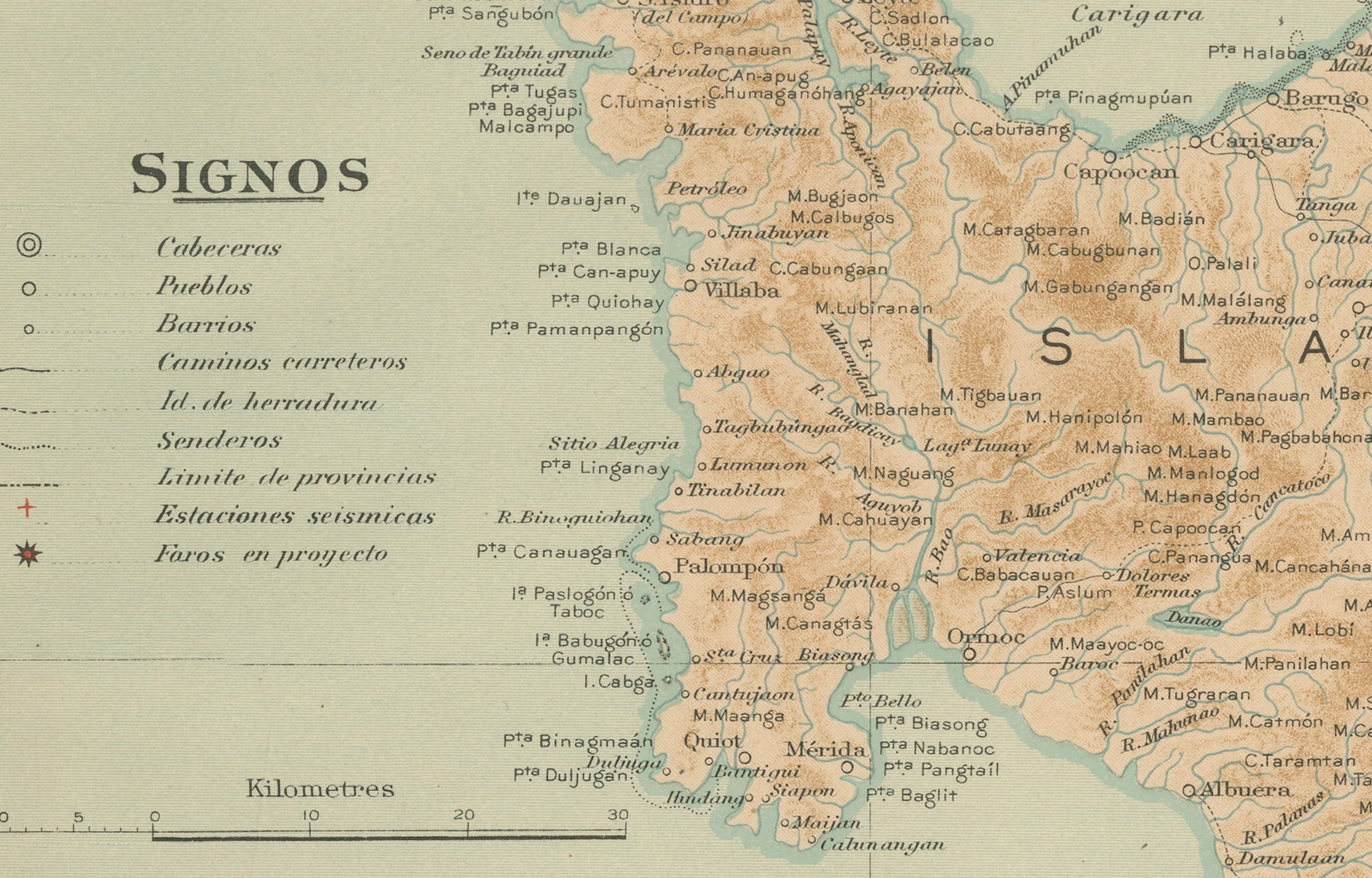 Late 19th Century Map of the Island of Leyte – Observatorio de Manila, 1899 For Sale