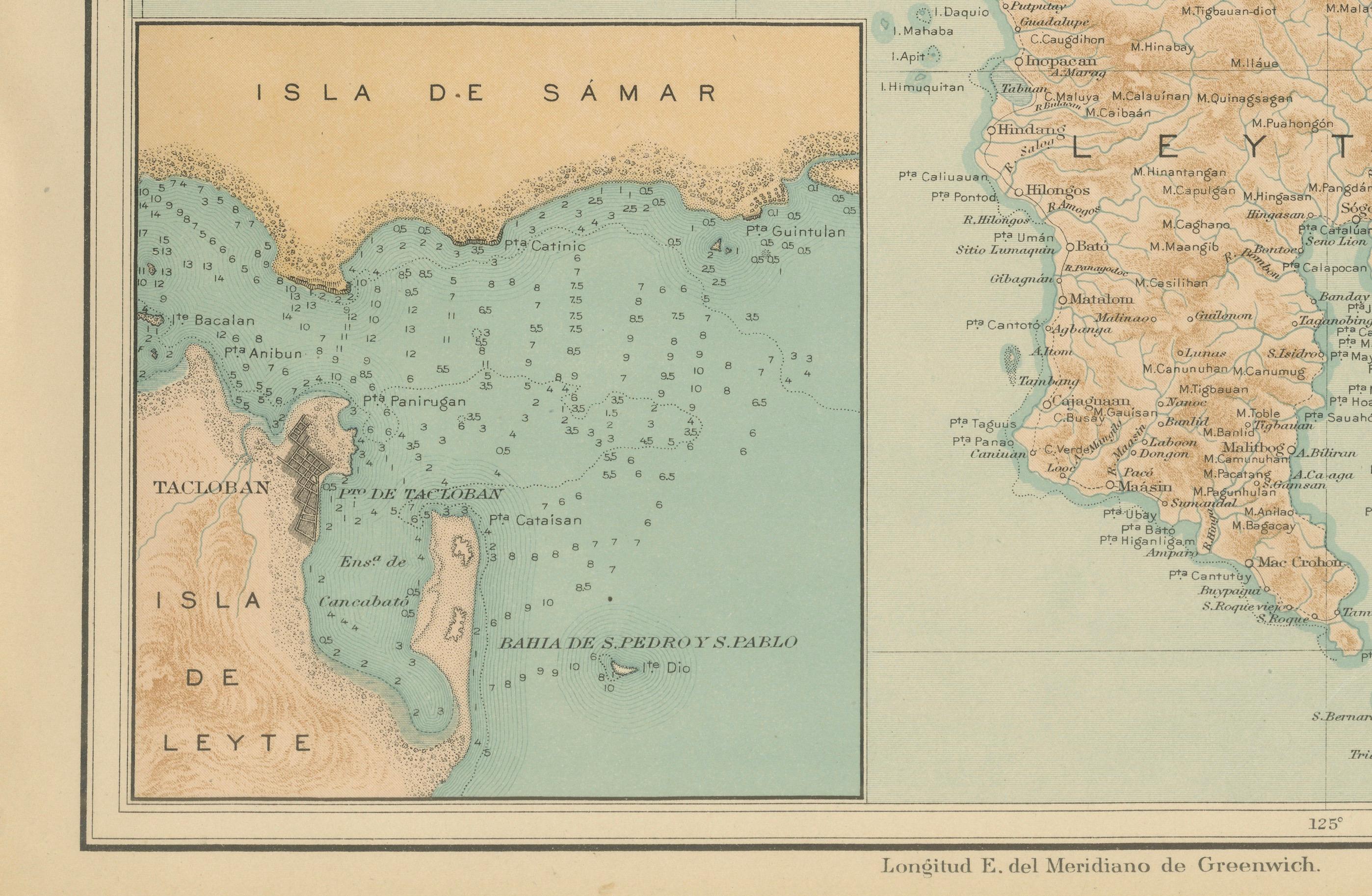 Paper Map of the Island of Leyte – Observatorio de Manila, 1899 For Sale