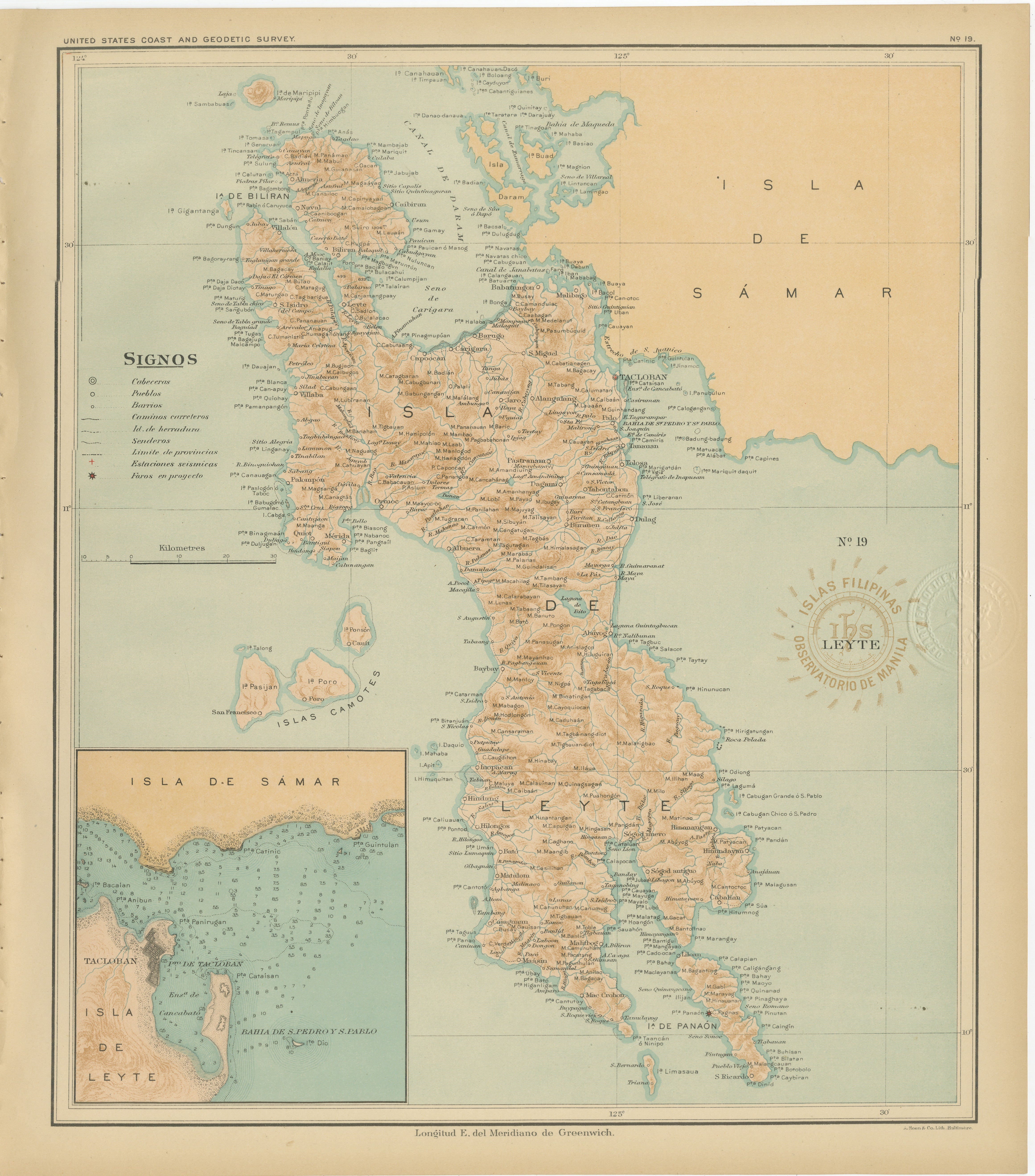 Map of the Island of Leyte – Observatorio de Manila, 1899
