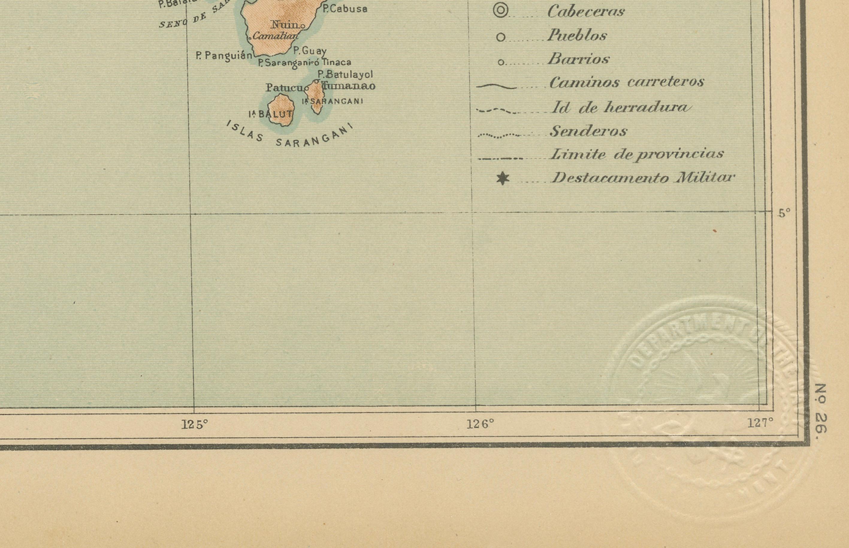 Philippine Map of the Island of Mindanao and the Sulu Archipelago – 1899 For Sale