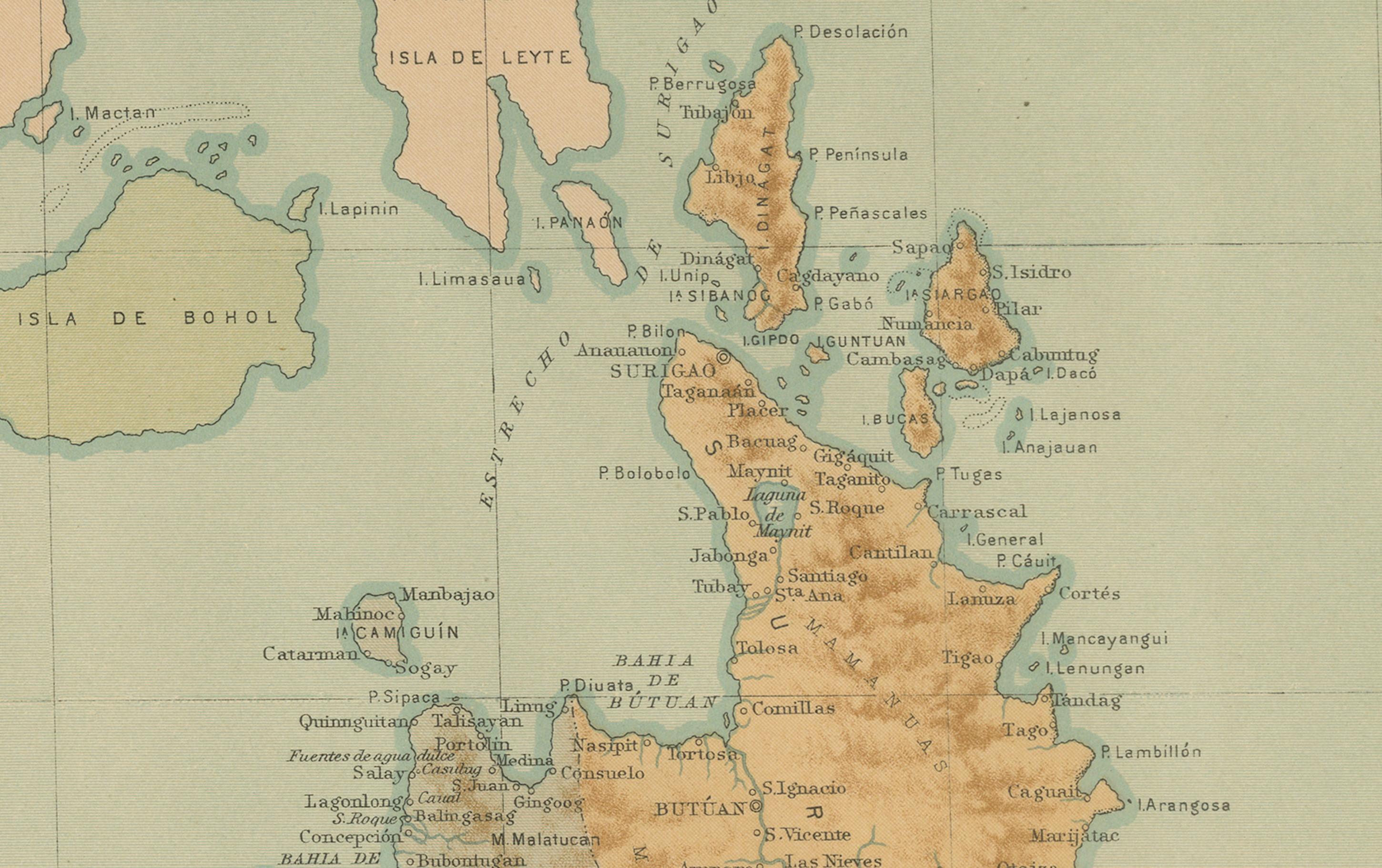 Paper Map of the Island of Mindanao and the Sulu Archipelago – 1899 For Sale
