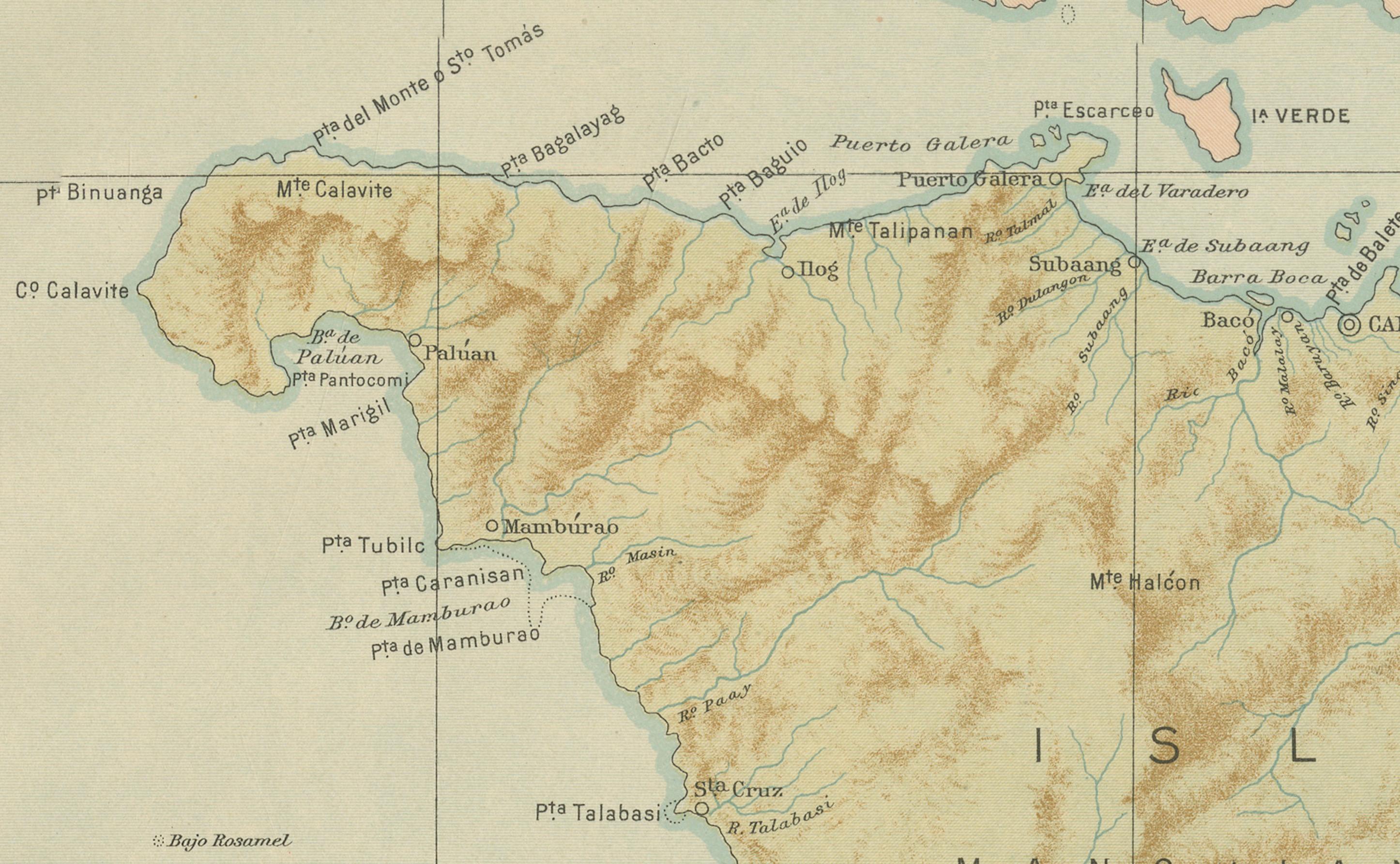 Map of the Island of Mindoro – Observatorio de Manila, 1899 In Good Condition For Sale In Langweer, NL