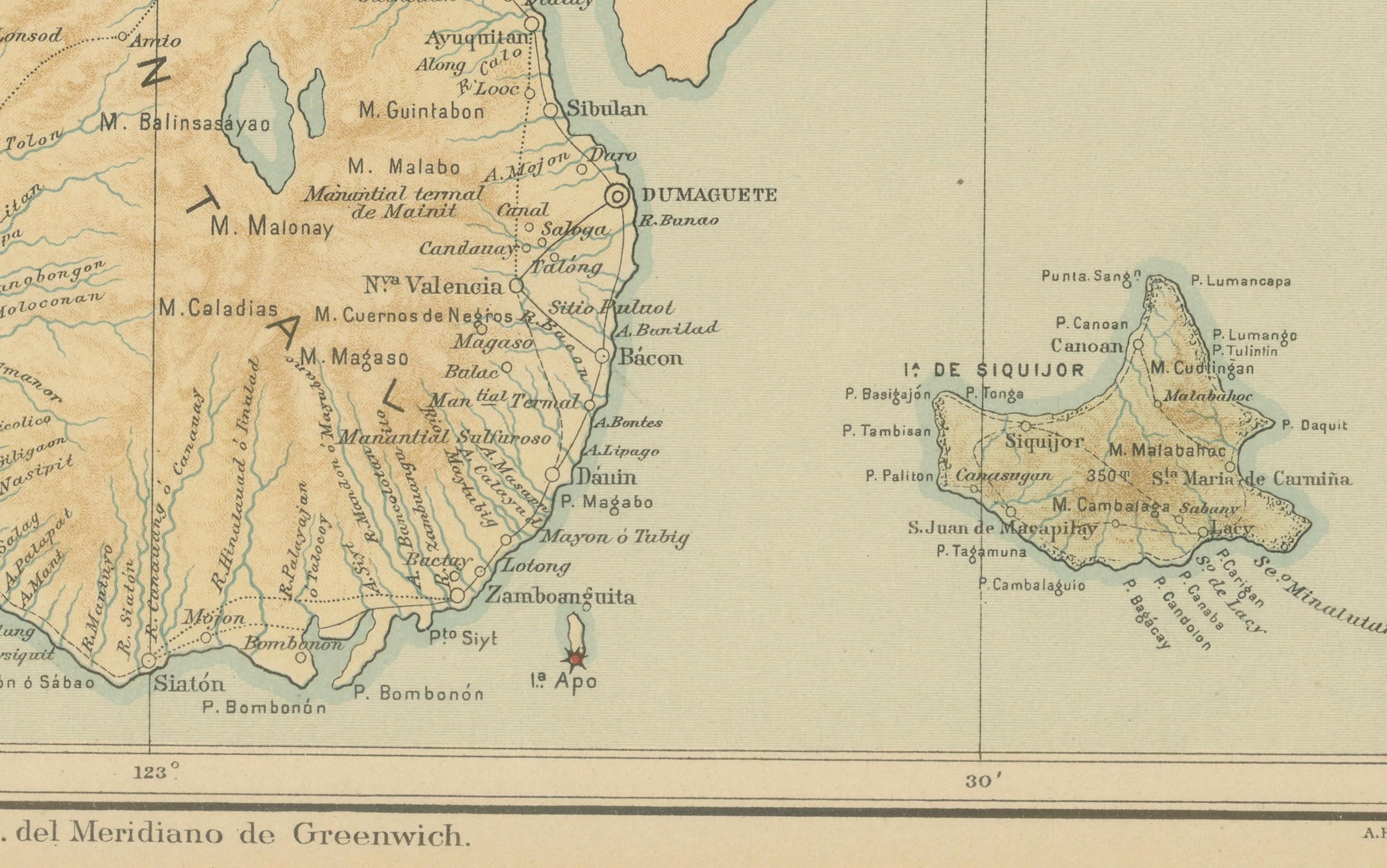 Philippine Map of the Island of Negros – Observatorio de Manila, 1899 For Sale