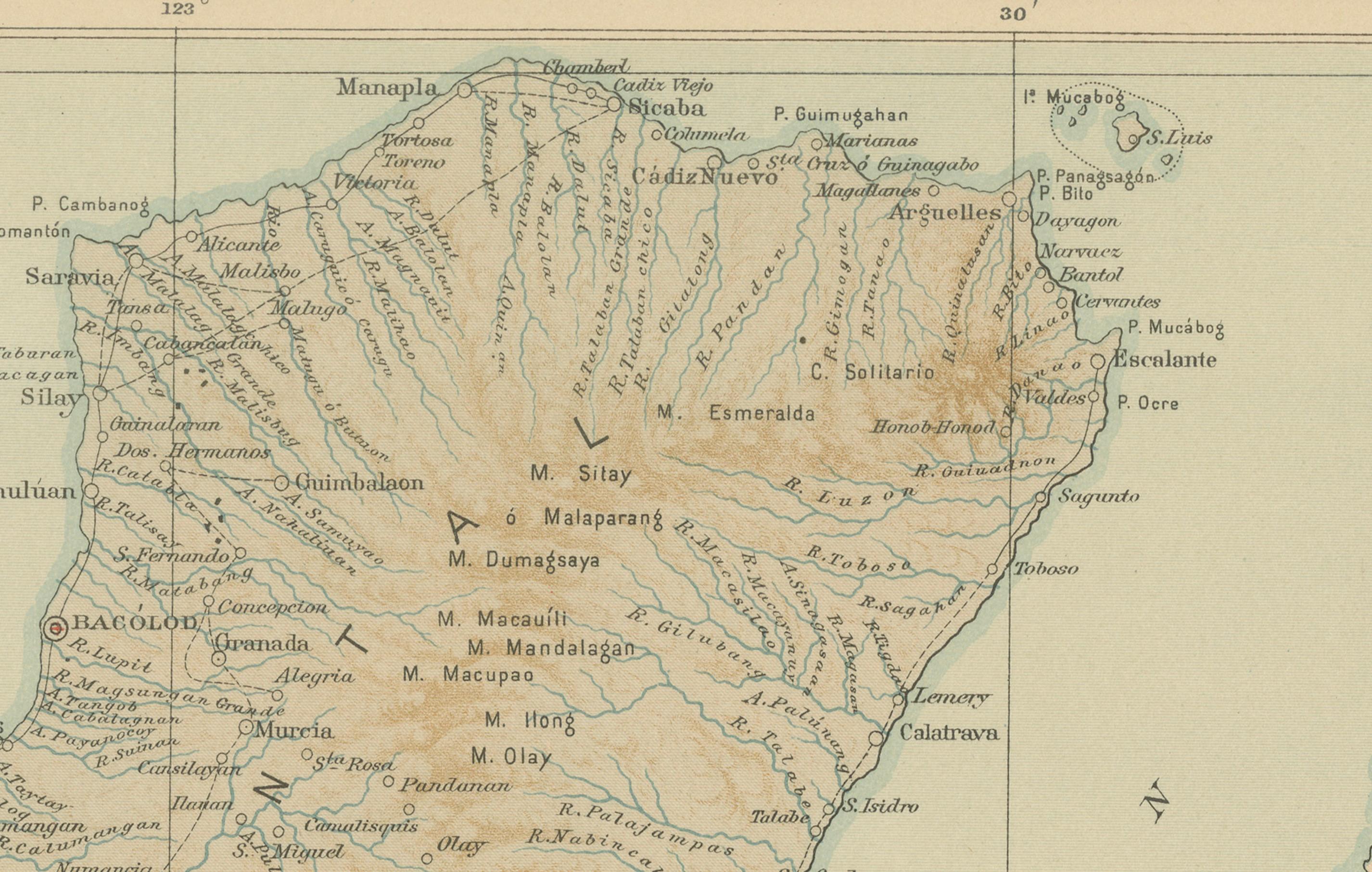 Paper Map of the Island of Negros – Observatorio de Manila, 1899 For Sale