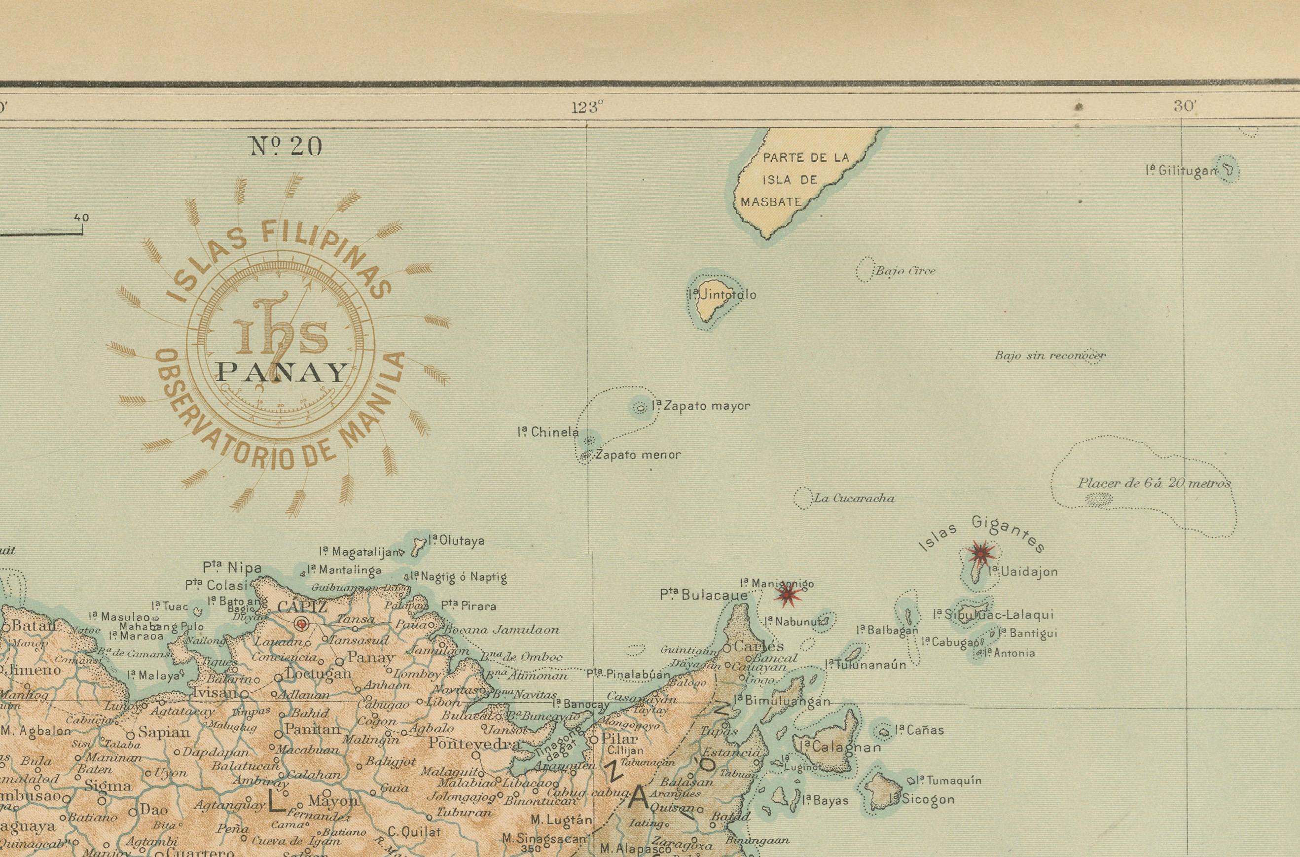 Title: Map of the Island of Panay – Observatorio de Manila, 1899

This richly detailed chromolithographed map titled “Islas Filipinas – Isla de Panay” was created under the direction of Rev. José Algué, S.J., Director of the Observatorio de Manila,