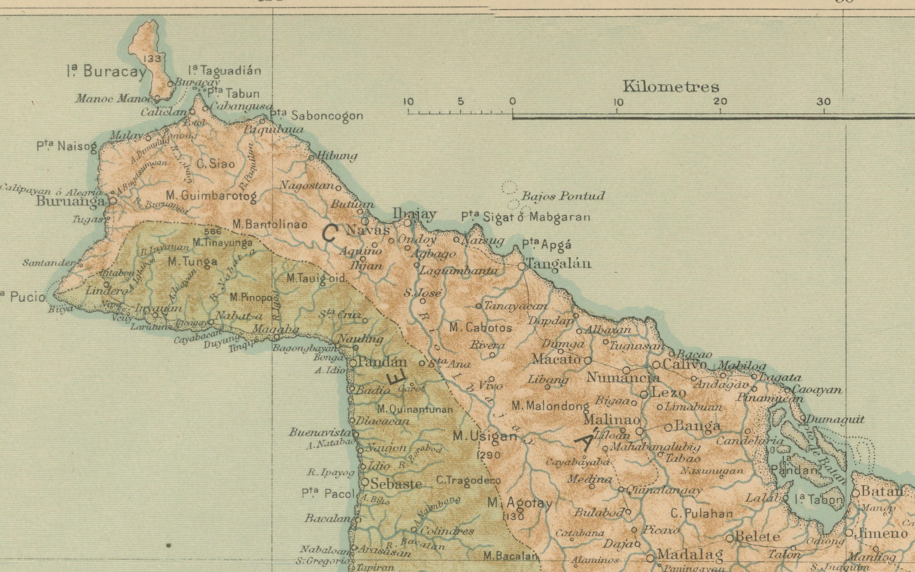 Philippine Map of the Island of Panay – Observatorio de Manila, 1899 For Sale