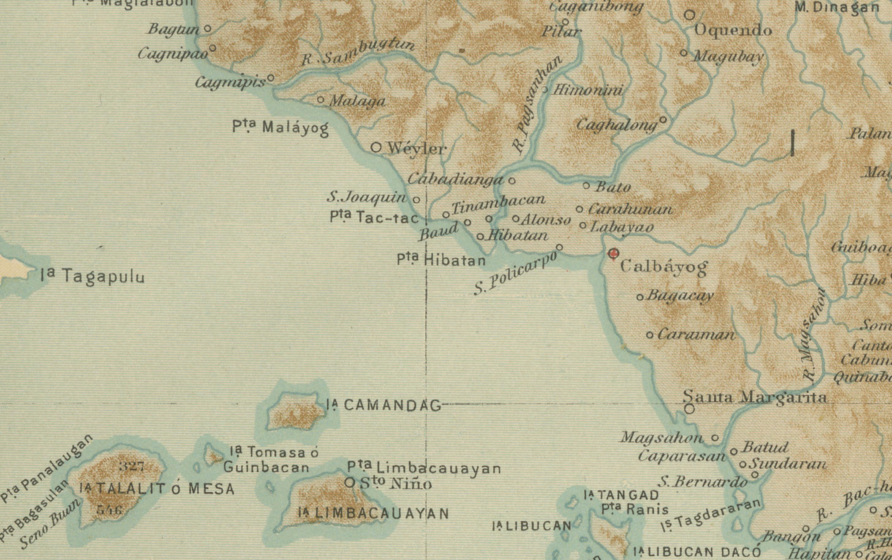 Map of the Island of Samar – Observatorio de Manila, 1899 In Good Condition For Sale In Langweer, NL