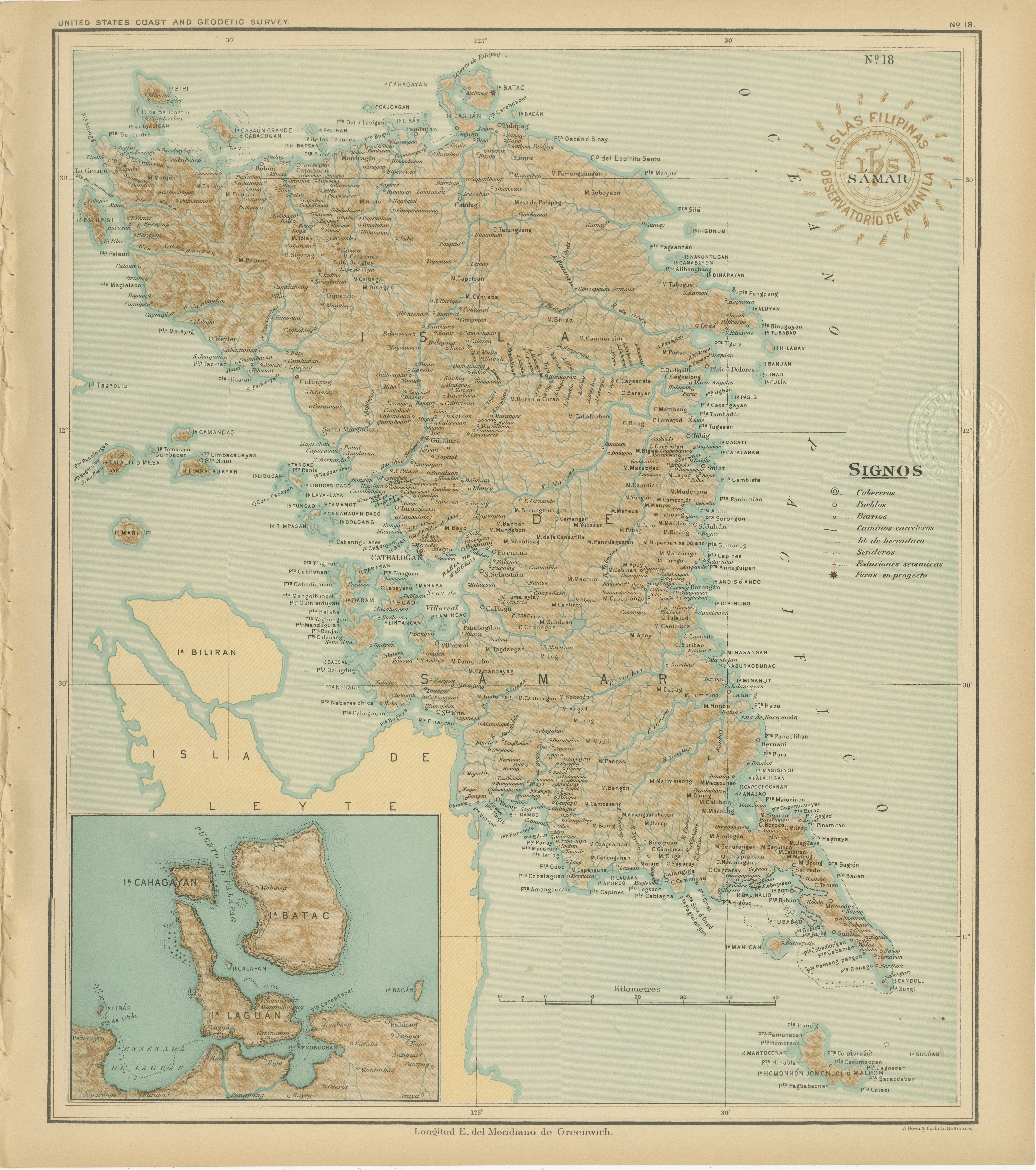 Map of the Island of Samar – Observatorio de Manila, 1899