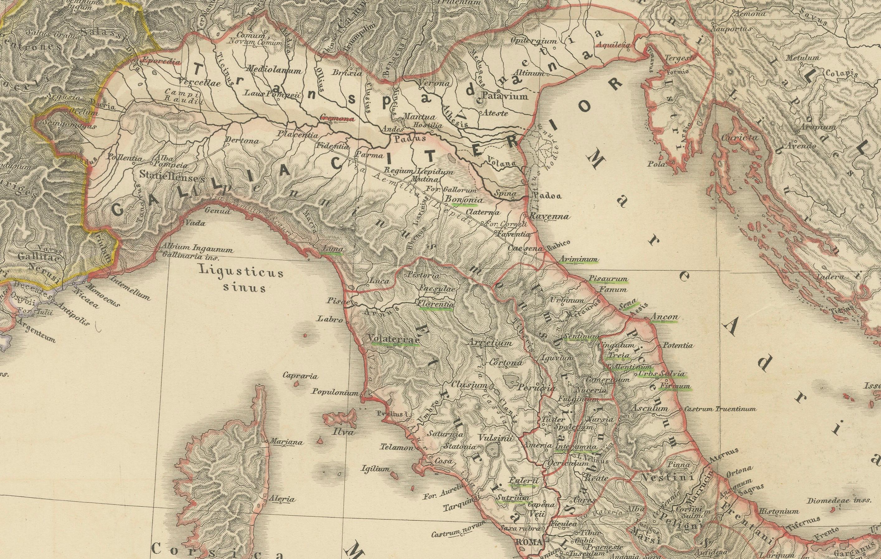 Karte der italienischen Halbinsel mit den Inseln Sizilien, Sardinien und Korsika, 1880 im Zustand „Gut“ im Angebot in Langweer, NL
