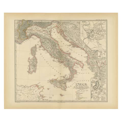 Map of The Italian Peninsula with the islands of Sicily, Sardinia, Corsica, 1880