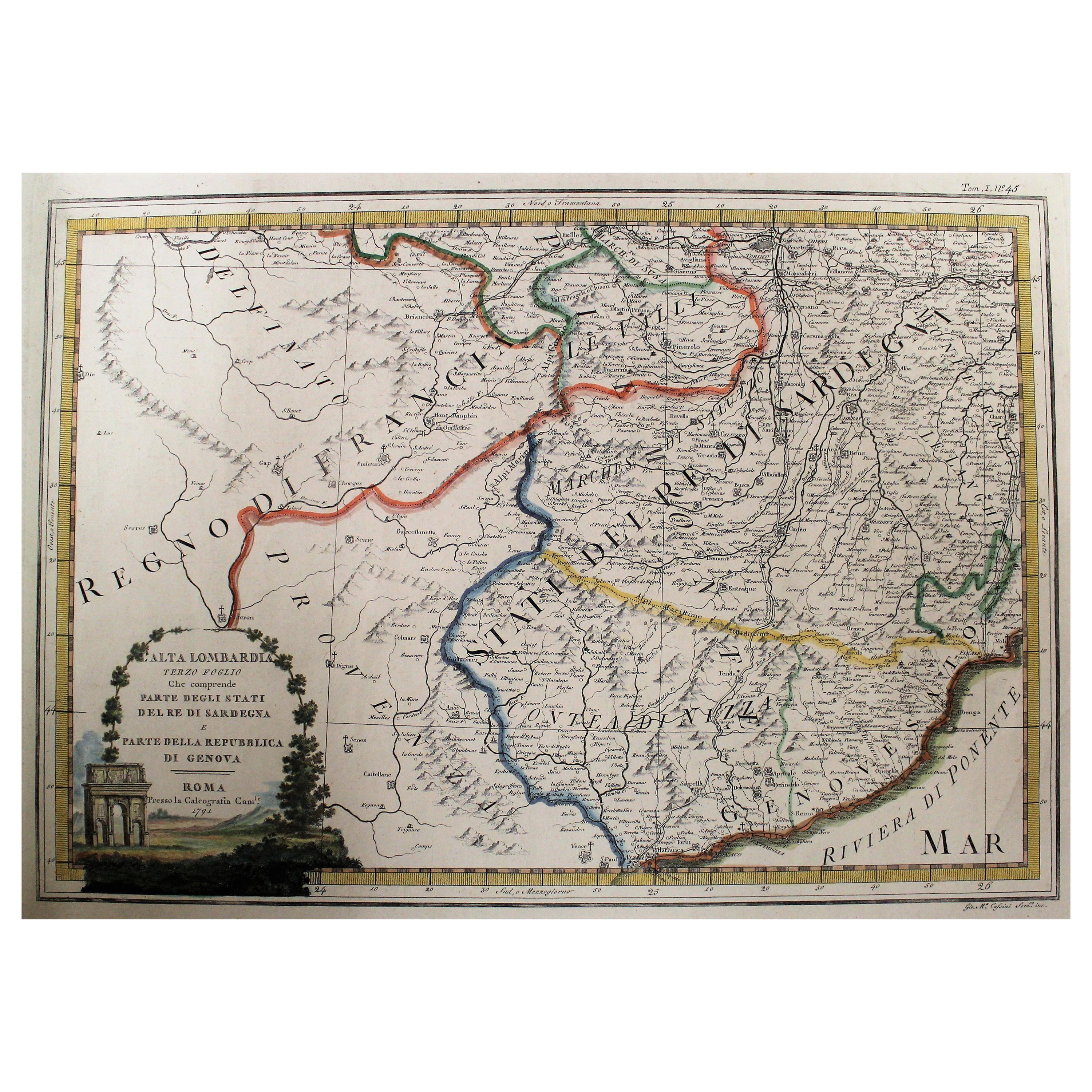 Mapa del Reino de Cerdeña y parte del Reino de Génova, Roma