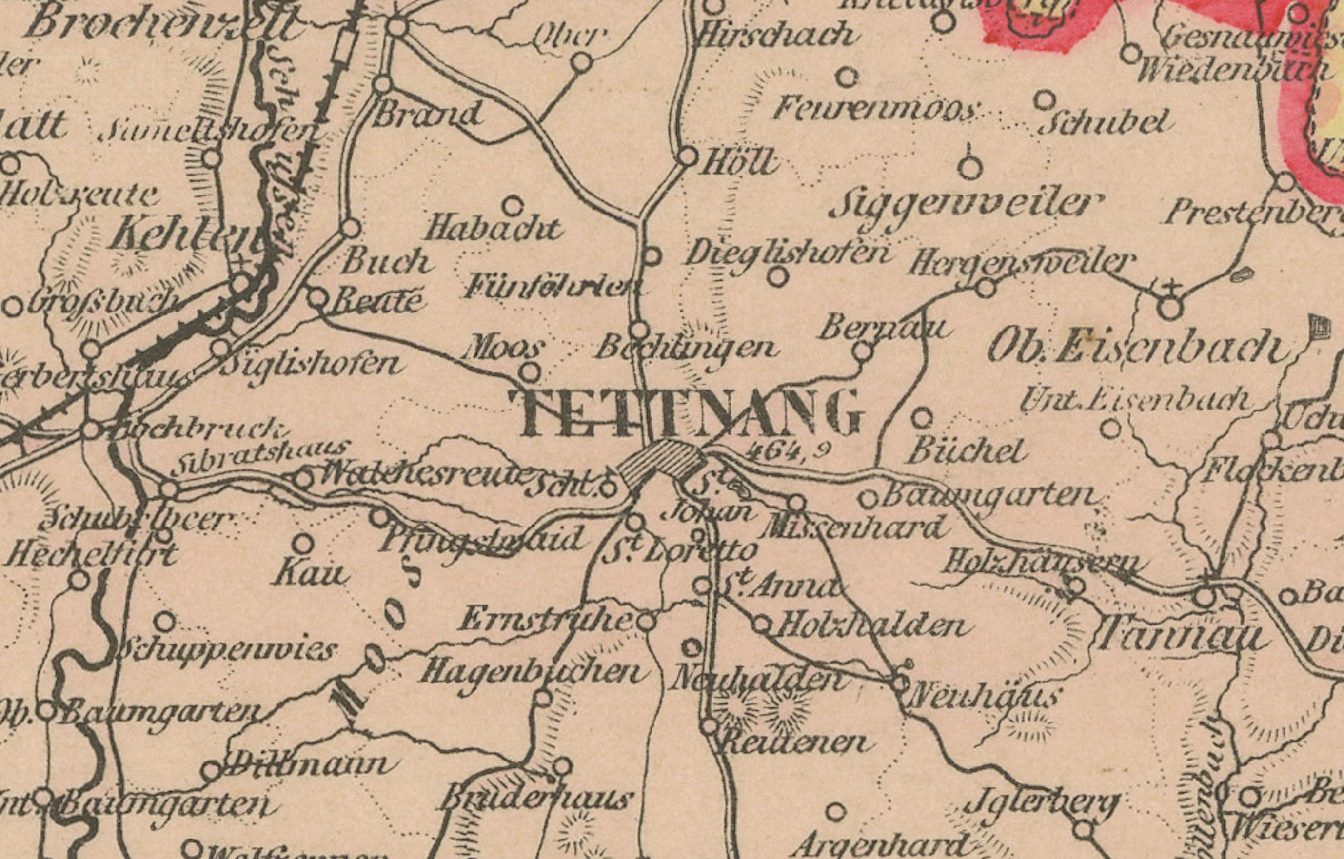 Carte du Royaume de Wurtemberg, Oberamt Tettnang en Allemagne, vers 1885 en vente 1
