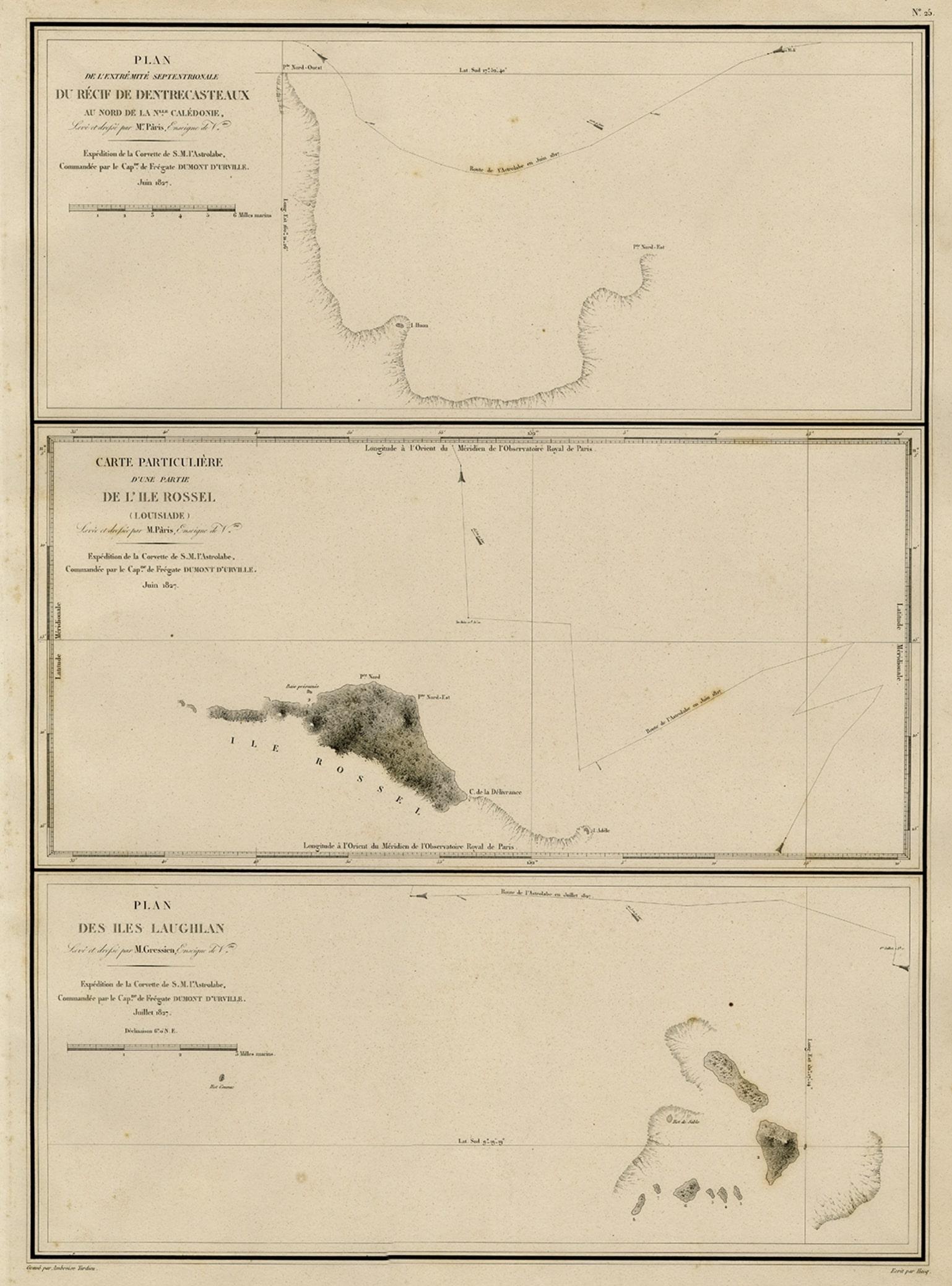Map of the Laughlan Islands, Rossel Island & Reef North of New Caledonia, 1833 In Good Condition For Sale In Langweer, NL