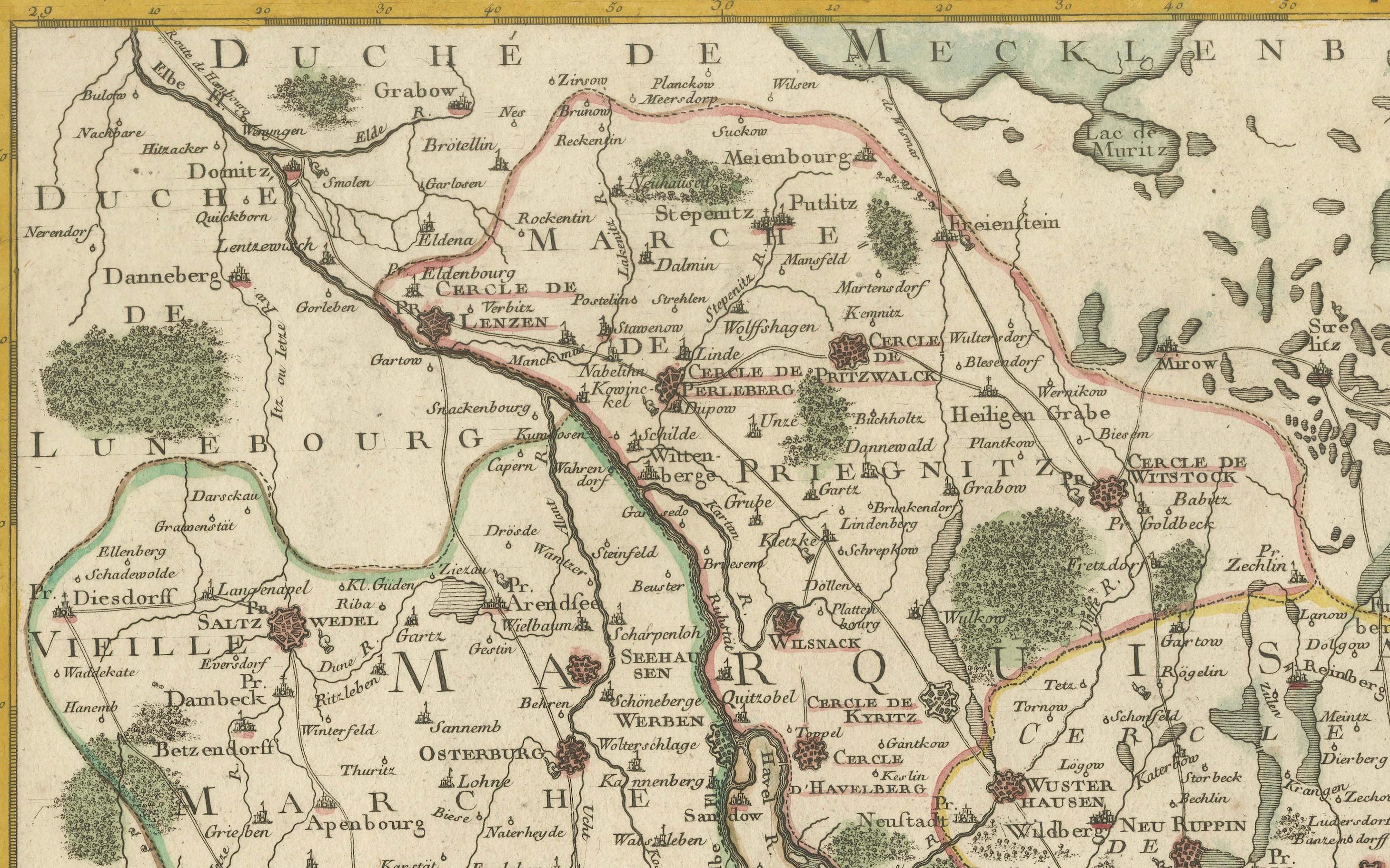 Mapa del Margraviato y Electorado de Brandeburgo por de Beaurain - ca.1750 Grabado en venta