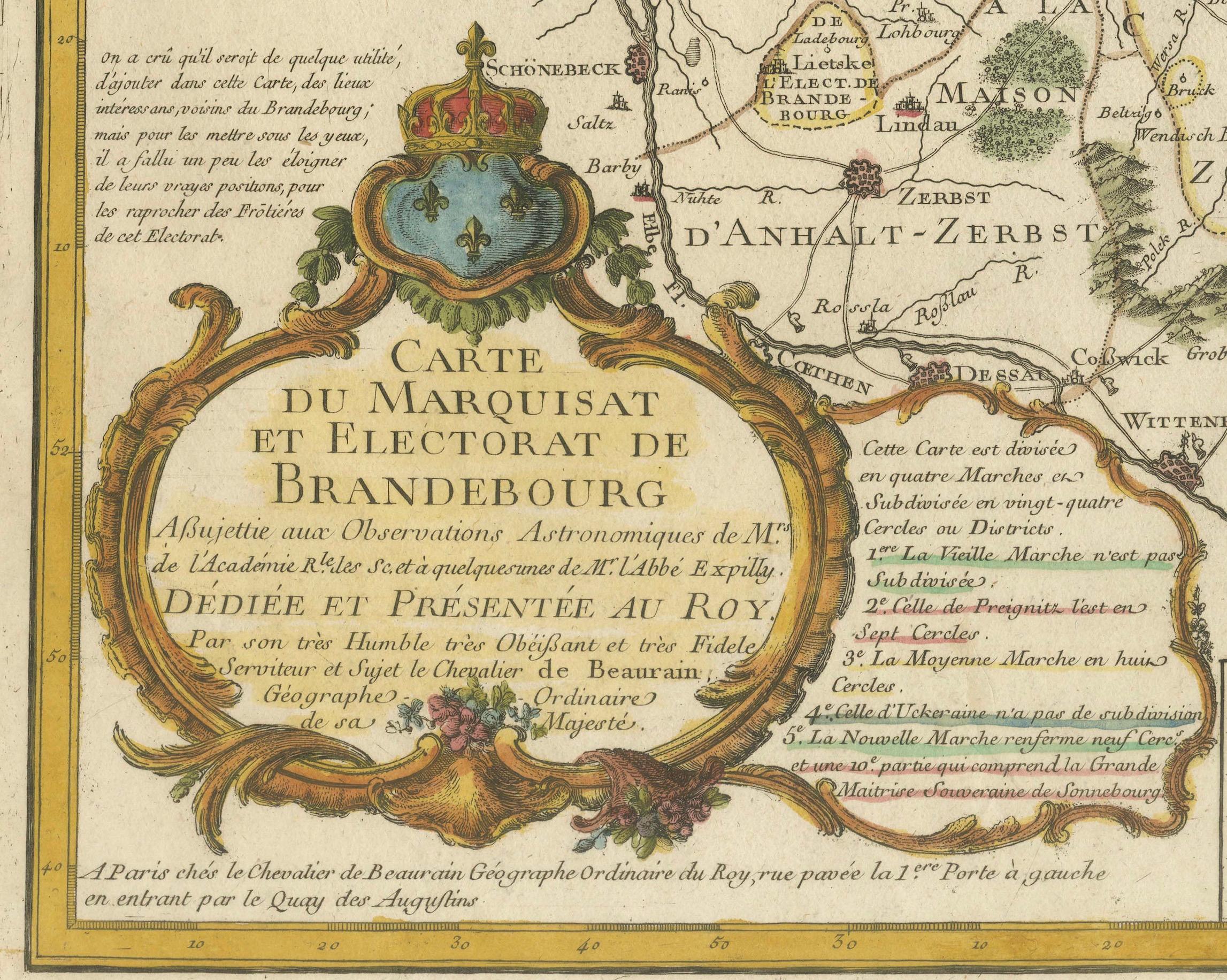 Mapa del Margraviato y Electorado de Brandeburgo por de Beaurain - ca.1750 en venta 2
