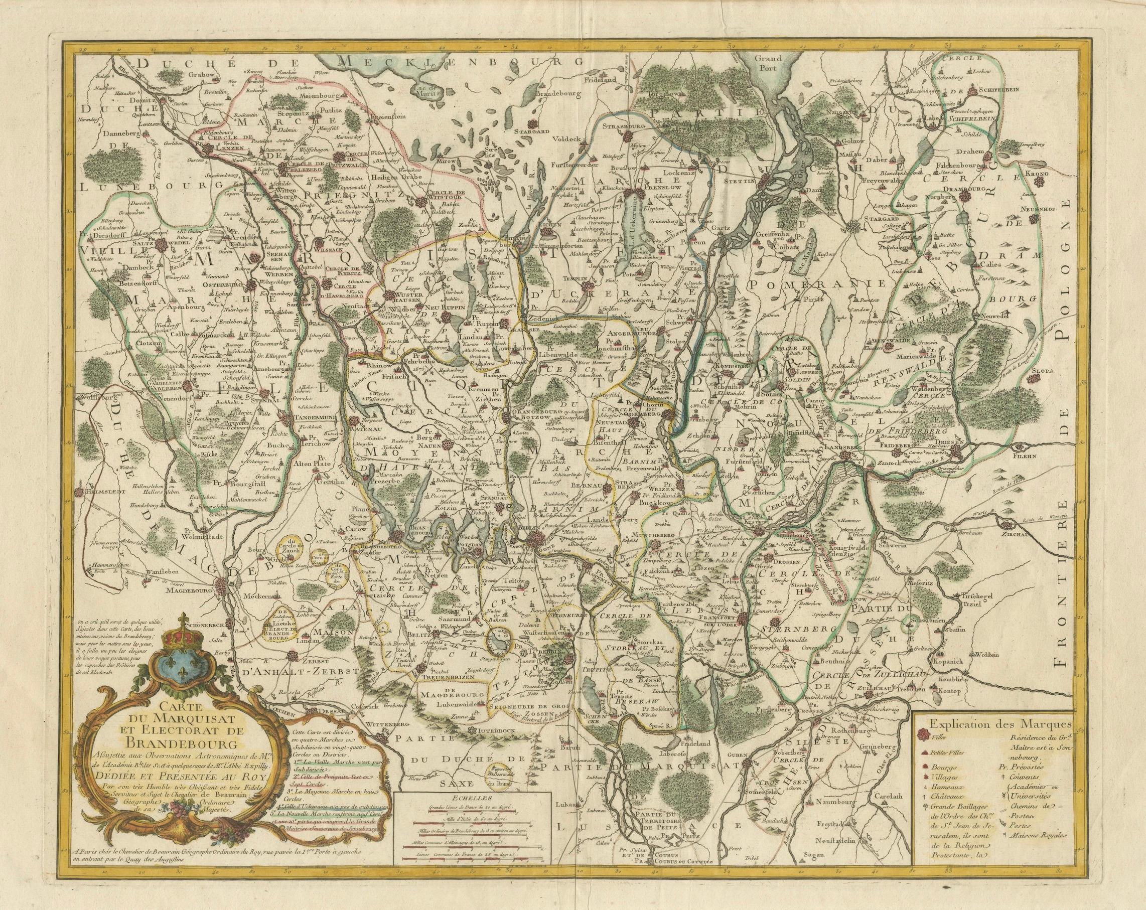 Mapa del Margraviato y Electorado de Brandeburgo por de Beaurain - ca.1750 en venta 3