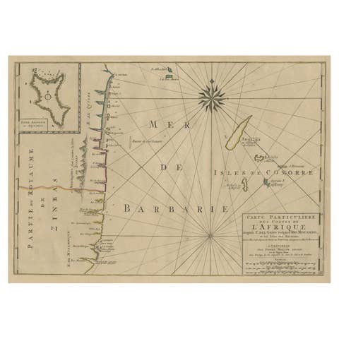 Map of the Mozambique and Tanzania Coast & Inset Map of Anjouan Island, ca.1700
