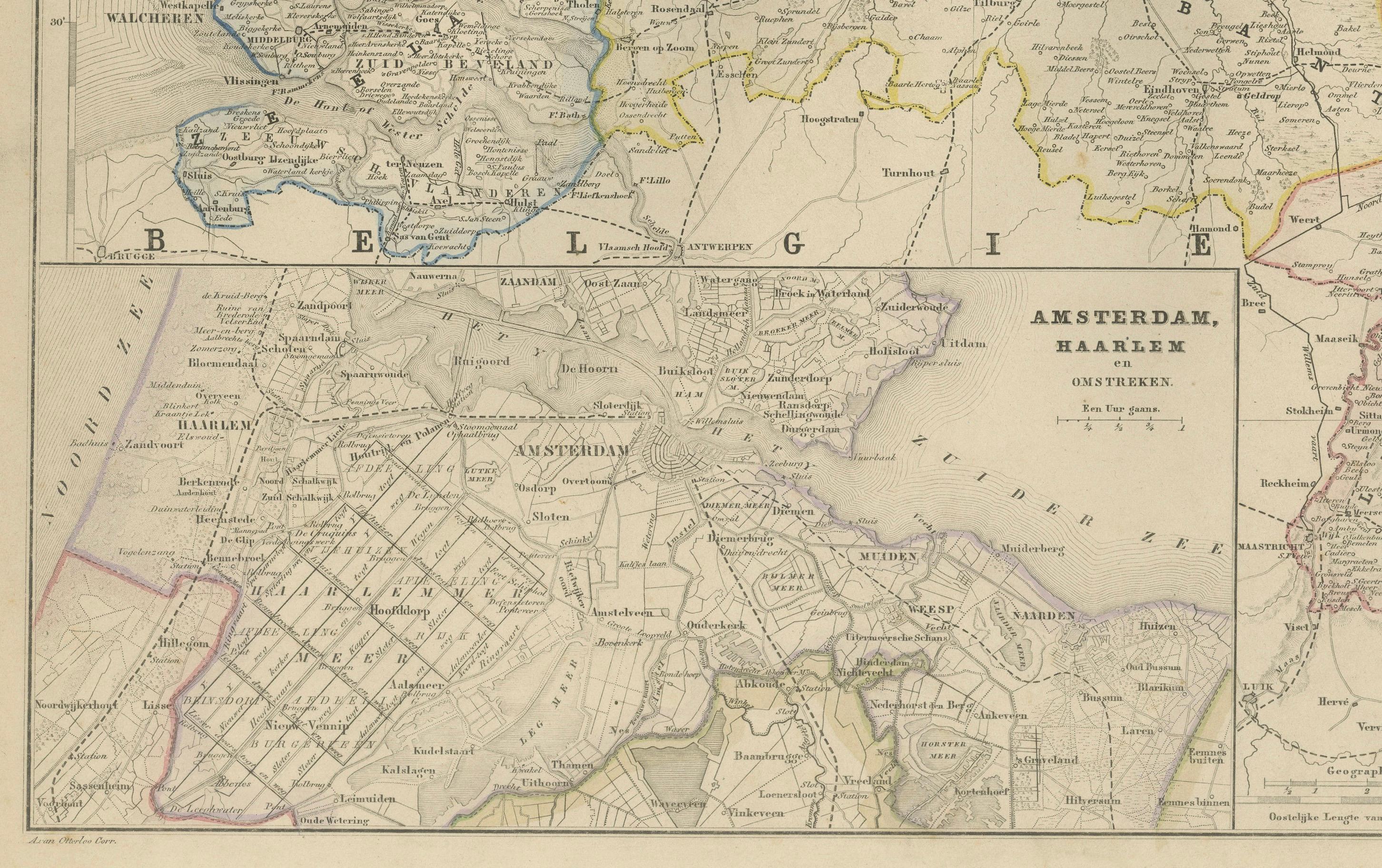 Néerlandais Carte des Pays-Bas avec inserts d'Amsterdam et d'Arnhem, Leyde 1876 en vente