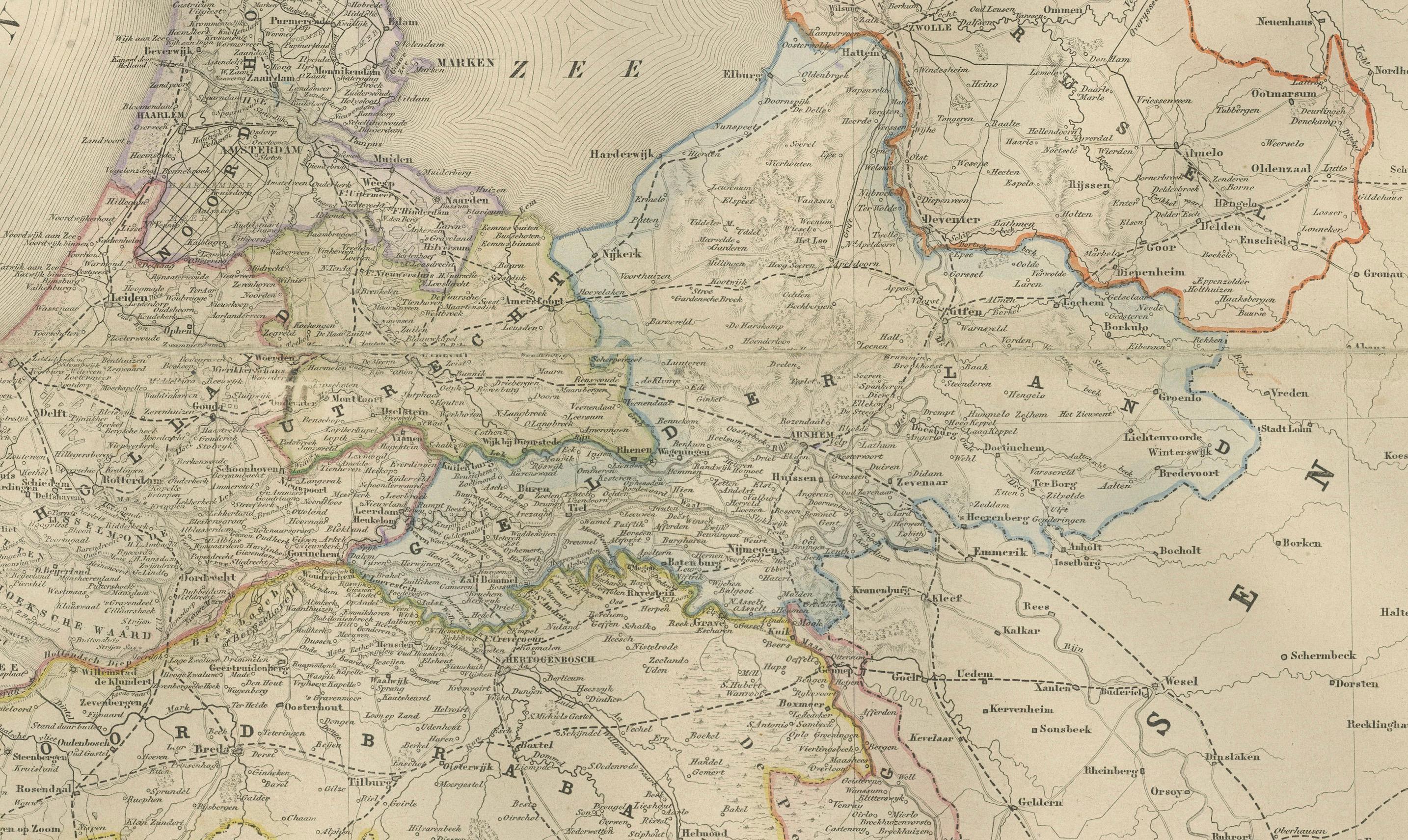 Fin du XIXe siècle Carte des Pays-Bas avec inserts d'Amsterdam et d'Arnhem, Leyde 1876 en vente