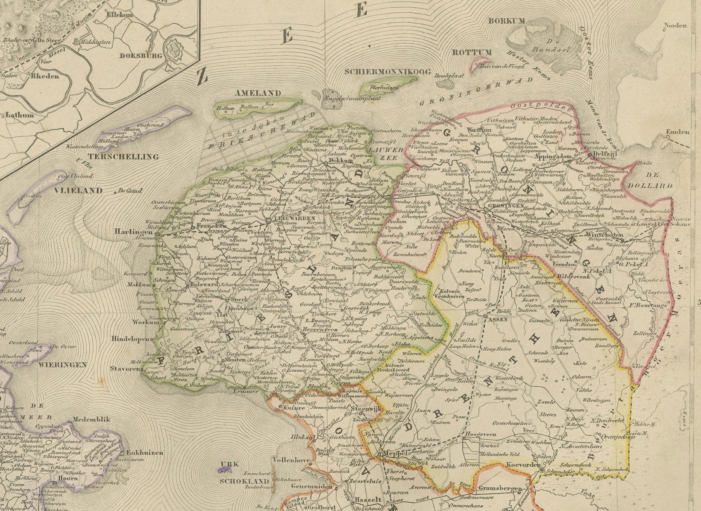 Papier Carte des Pays-Bas avec inserts d'Amsterdam et d'Arnhem, Leyde 1876 en vente