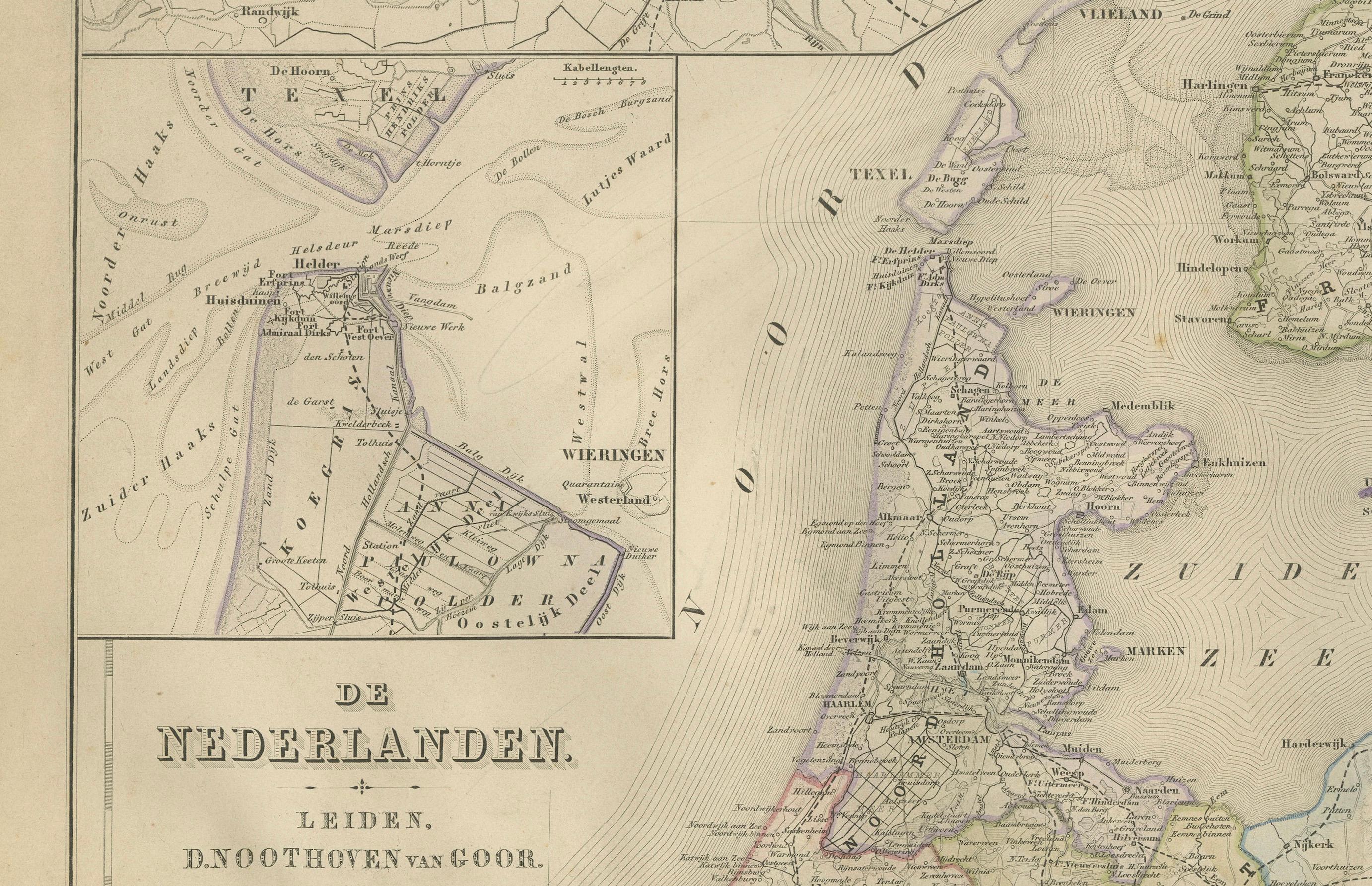 Carte des Pays-Bas avec inserts d'Amsterdam et d'Arnhem, Leyde 1876 en vente 1
