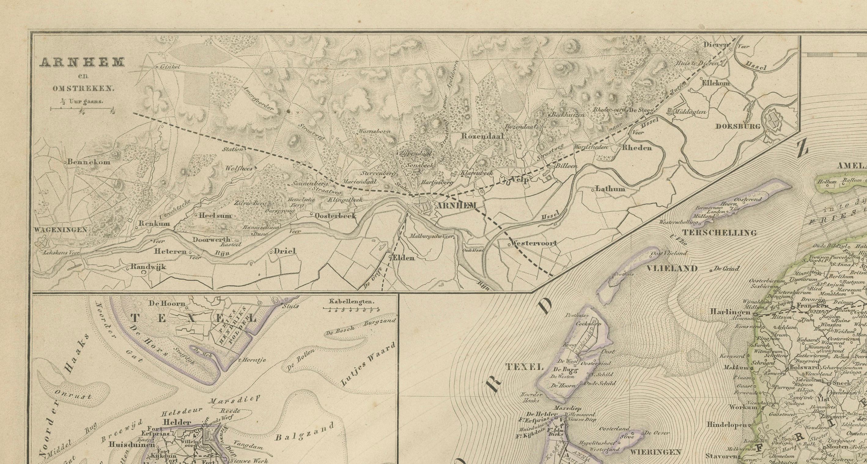 Carte des Pays-Bas avec inserts d'Amsterdam et d'Arnhem, Leyde 1876 en vente 2