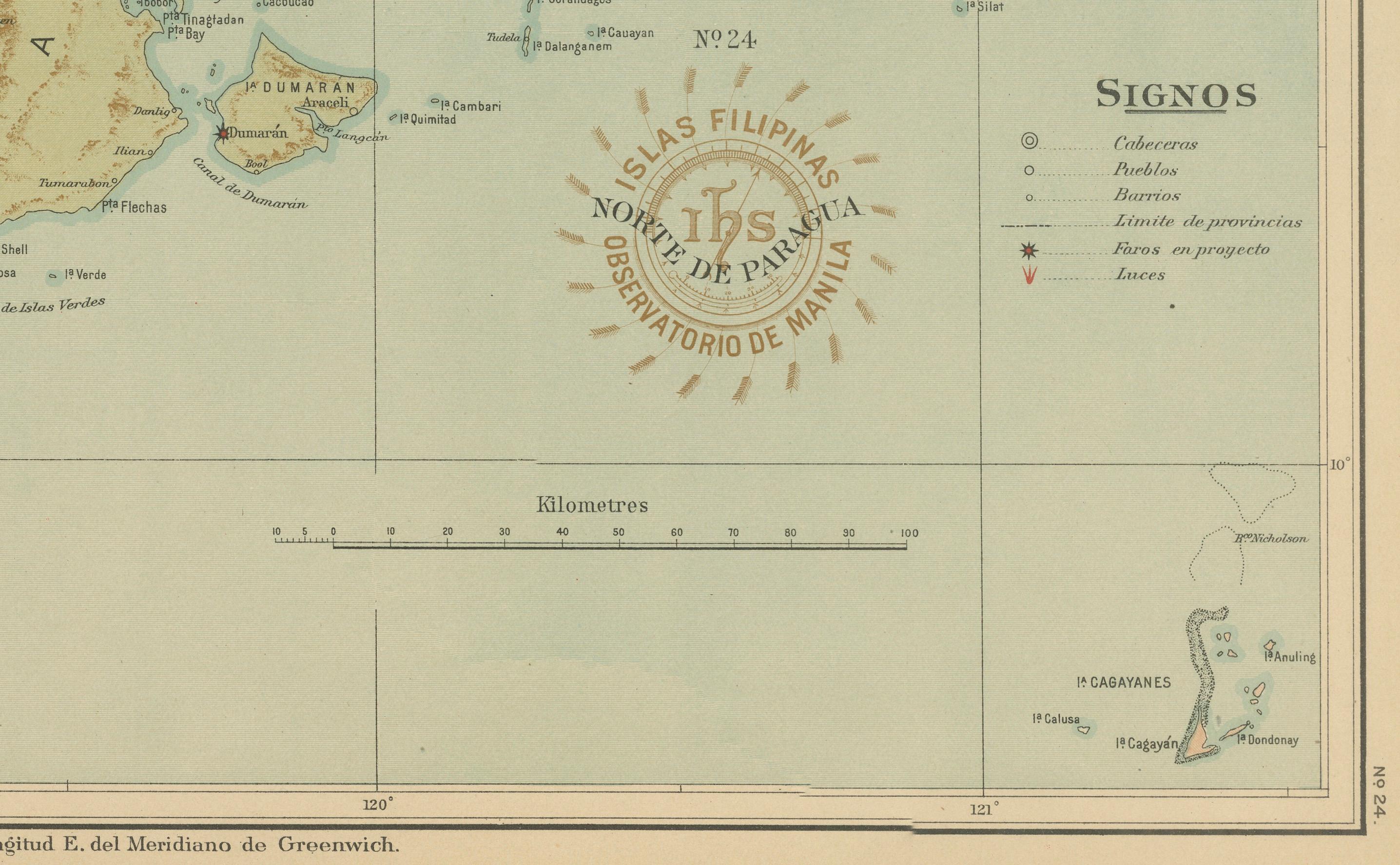 Philippine Map of the Northern Part of Palawan – Observatorio de Manila, 1899 For Sale