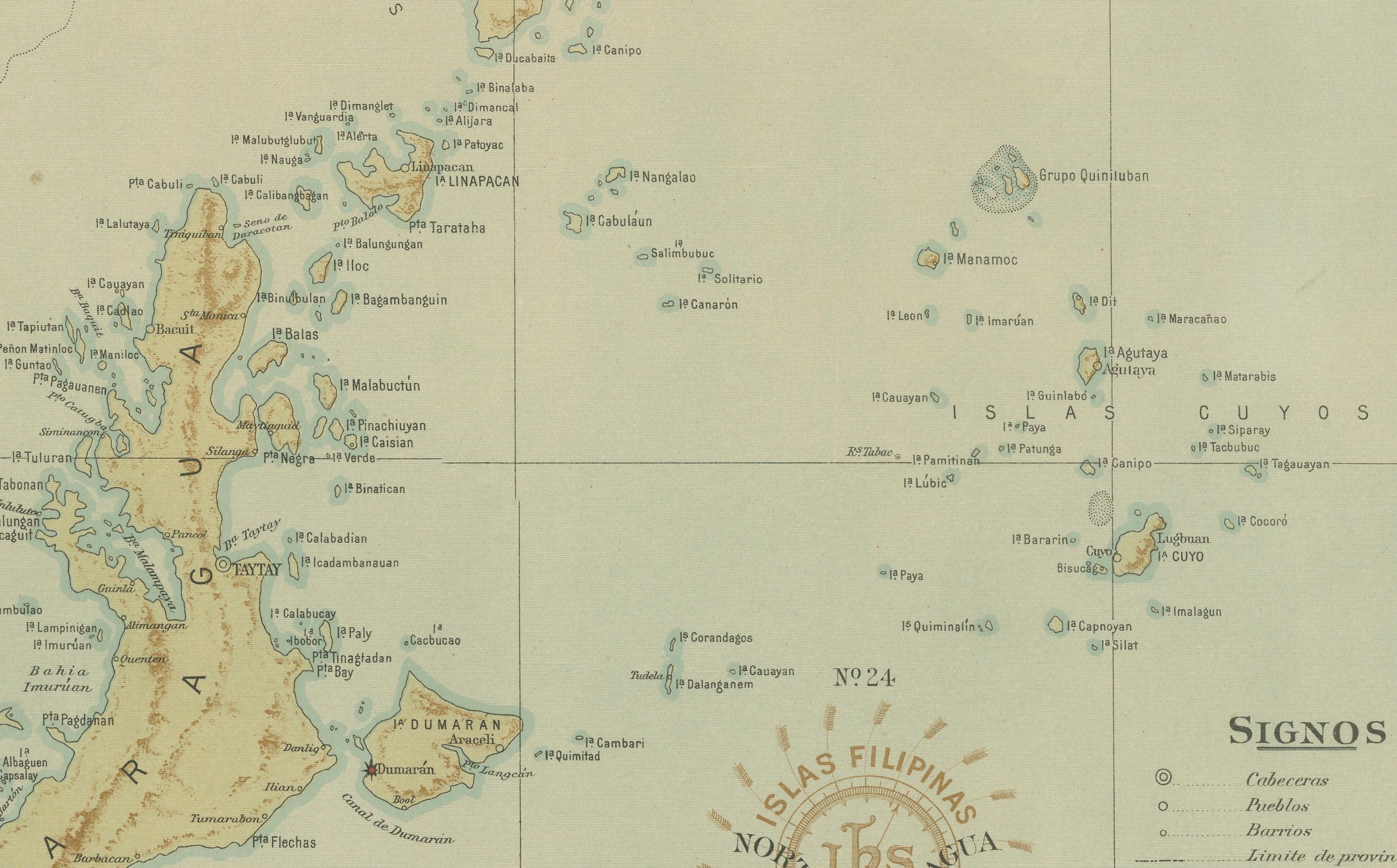 Paper Map of the Northern Part of Palawan – Observatorio de Manila, 1899 For Sale