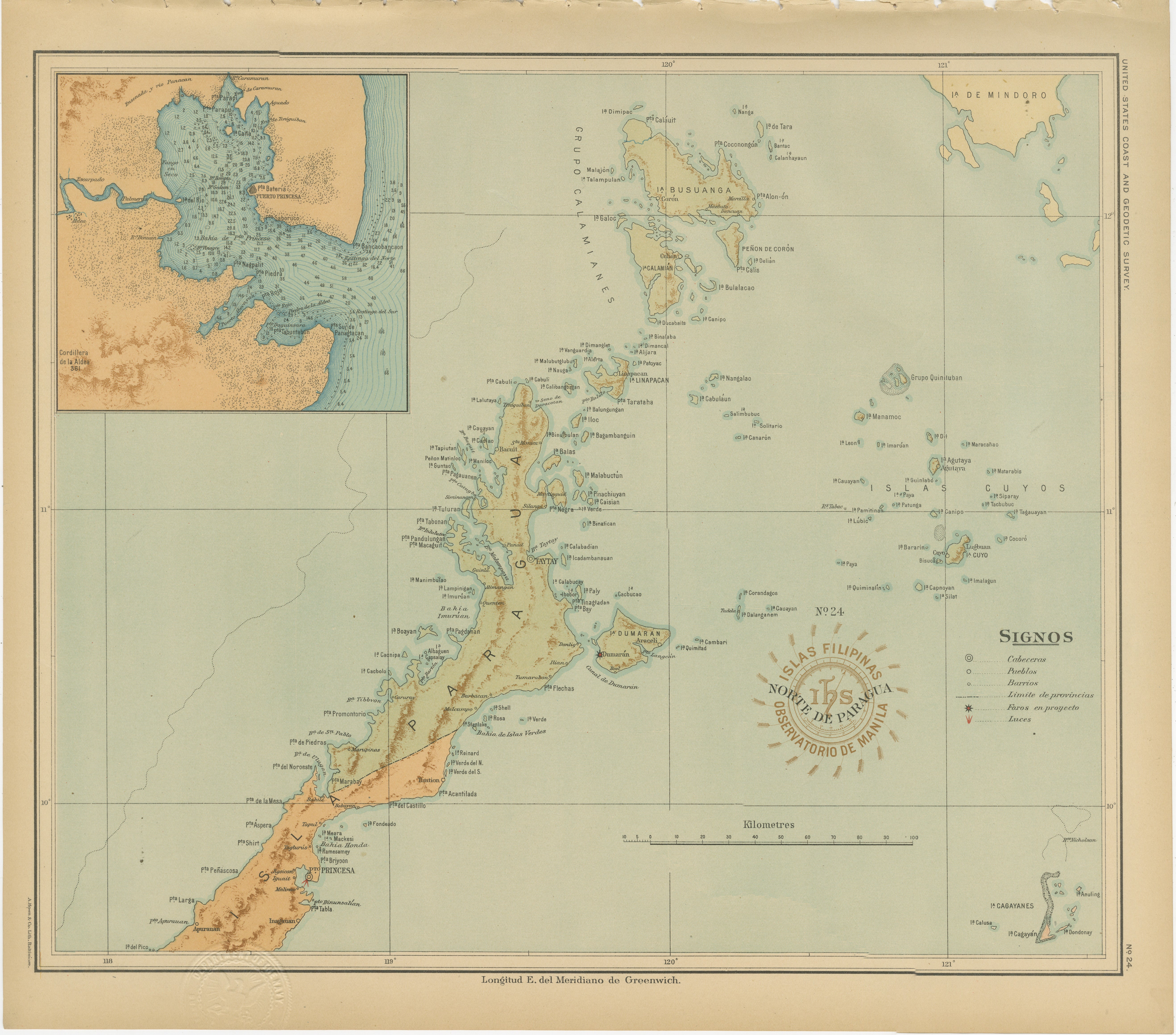 Map of the Northern Part of Palawan – Observatorio de Manila, 1899