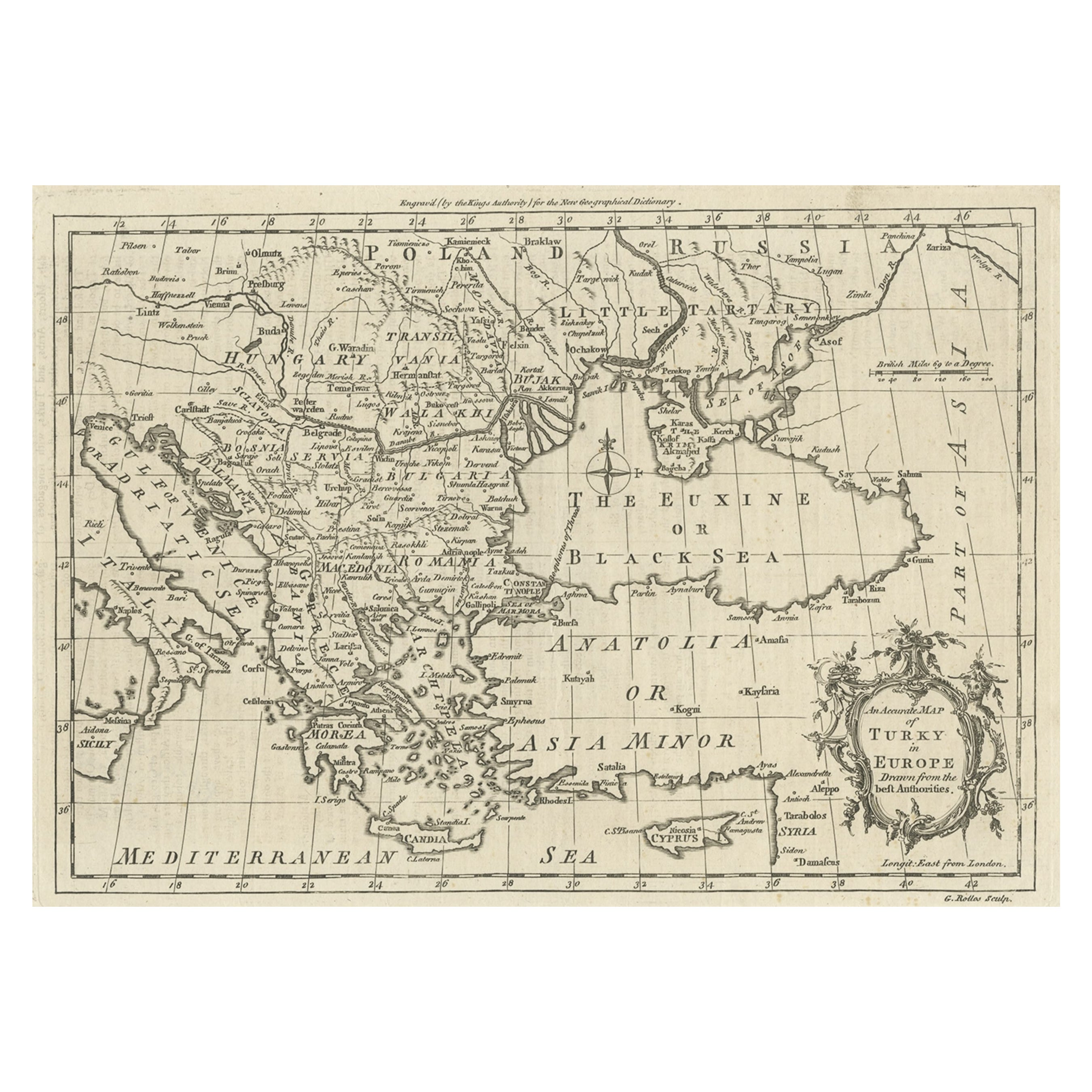 Carte de l'Empire ottoman en Europe, y compris les Balkans, Grèce et Turquie, vers 1760