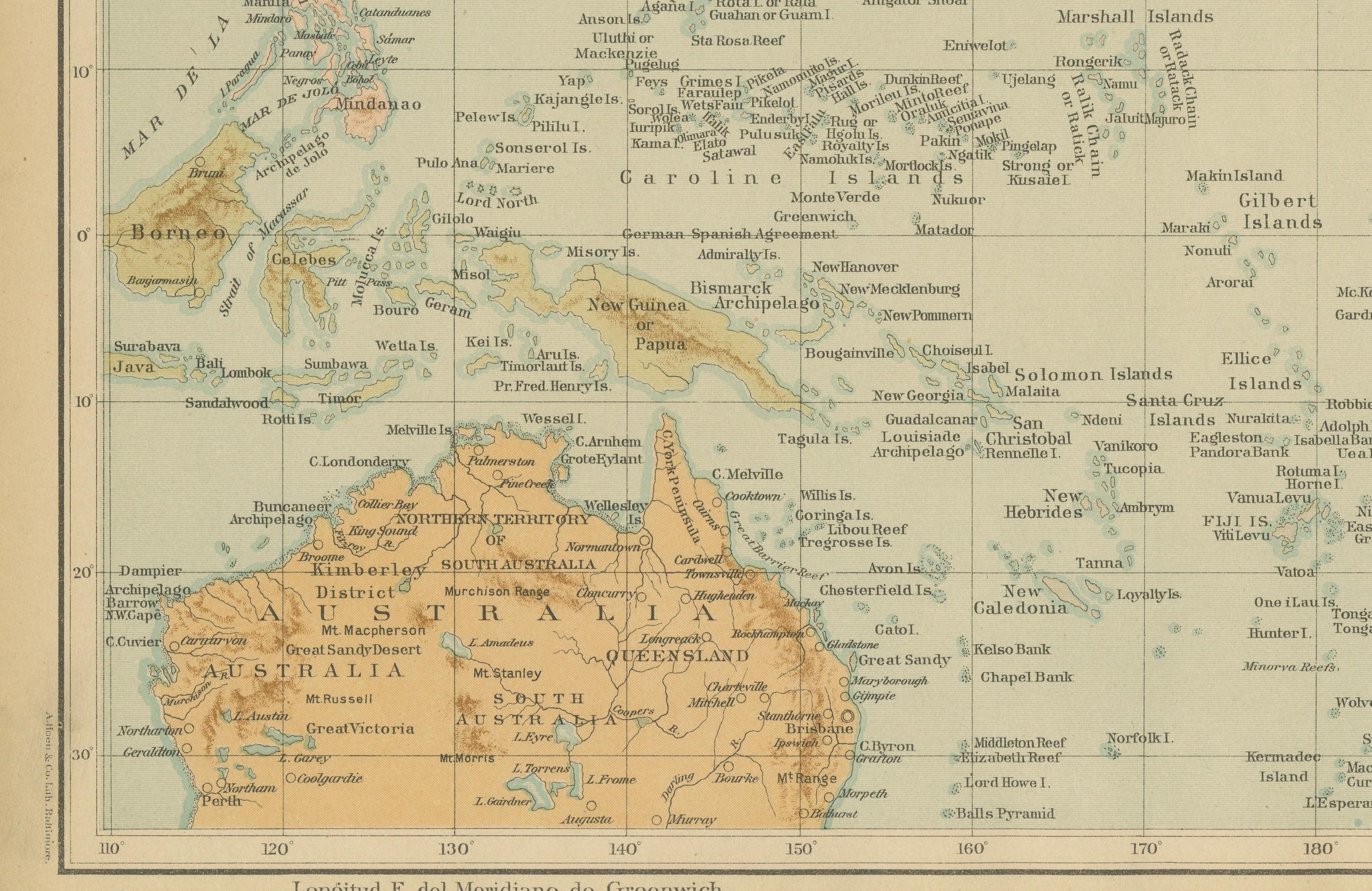 Fine XIX secolo Mappa dell'Oceano Pacifico e dell'Arcipelago delle Filippine - Osservatorio di Manila, 1899 in vendita