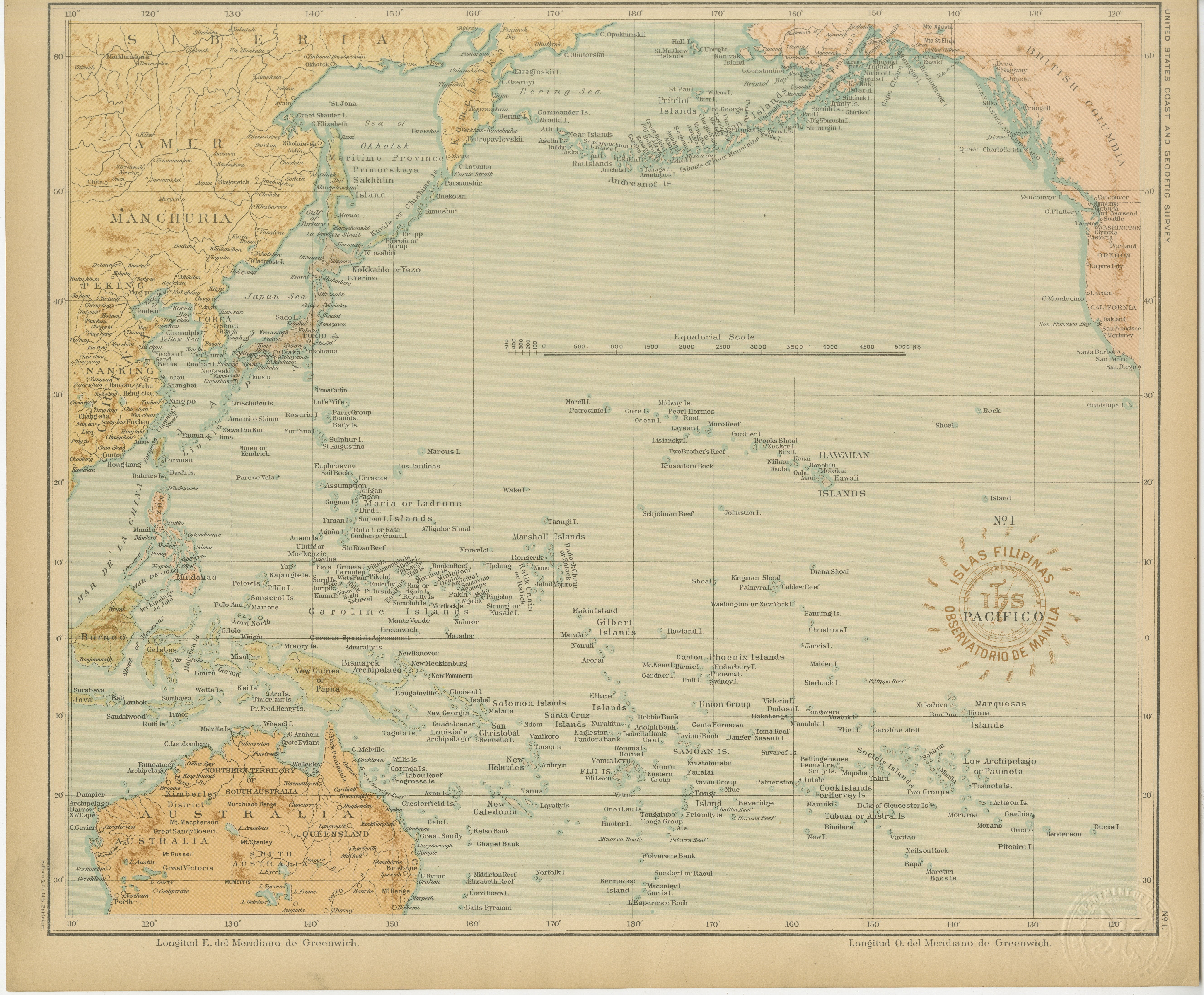 Map of the Pacific Ocean and Philippine Archipelago – Manila Observatory, 1899