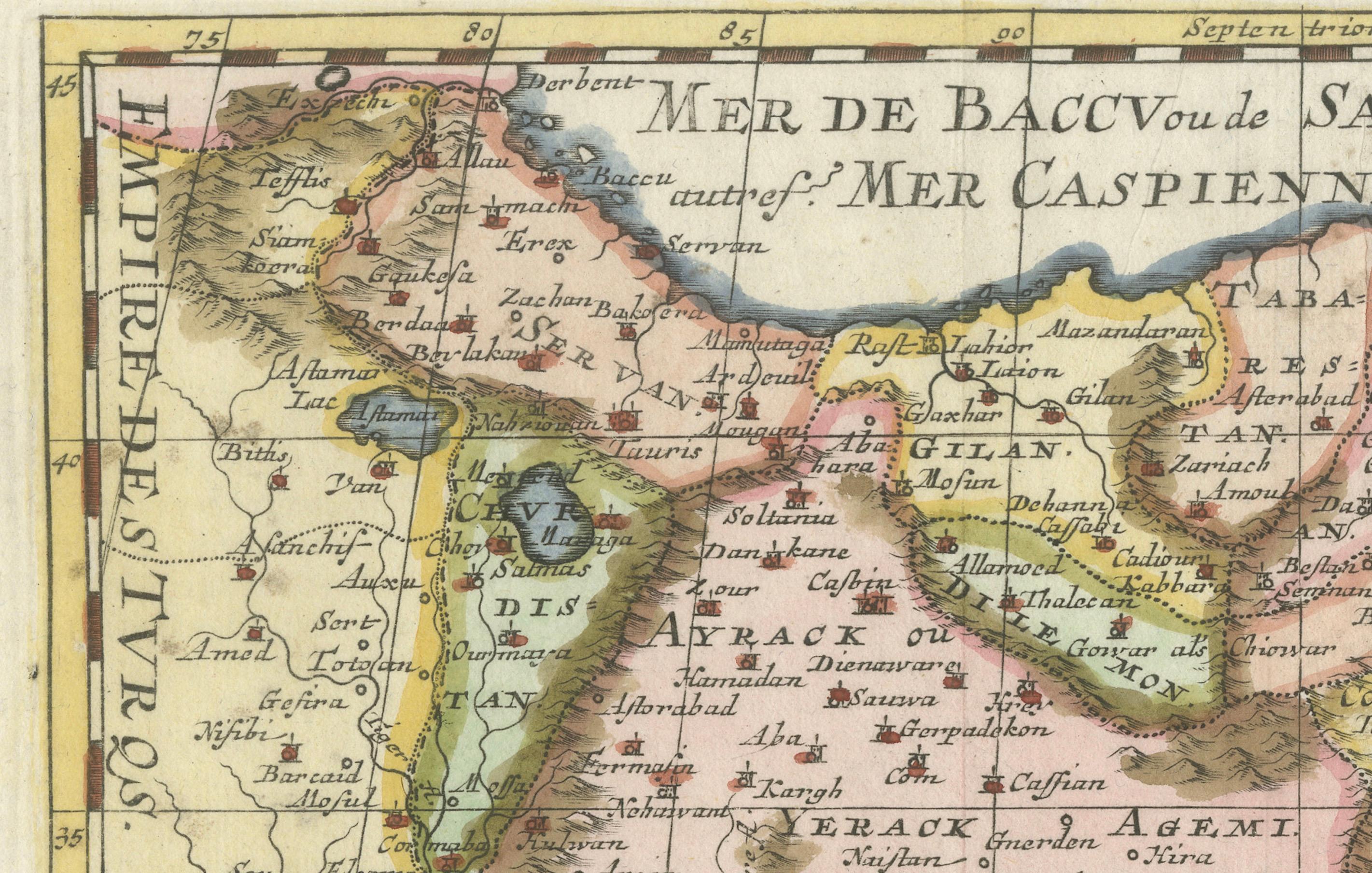 Gravé Carte de l'Empire perse par Nicolas Sanson, coloriée à la main, vers 1683 en vente