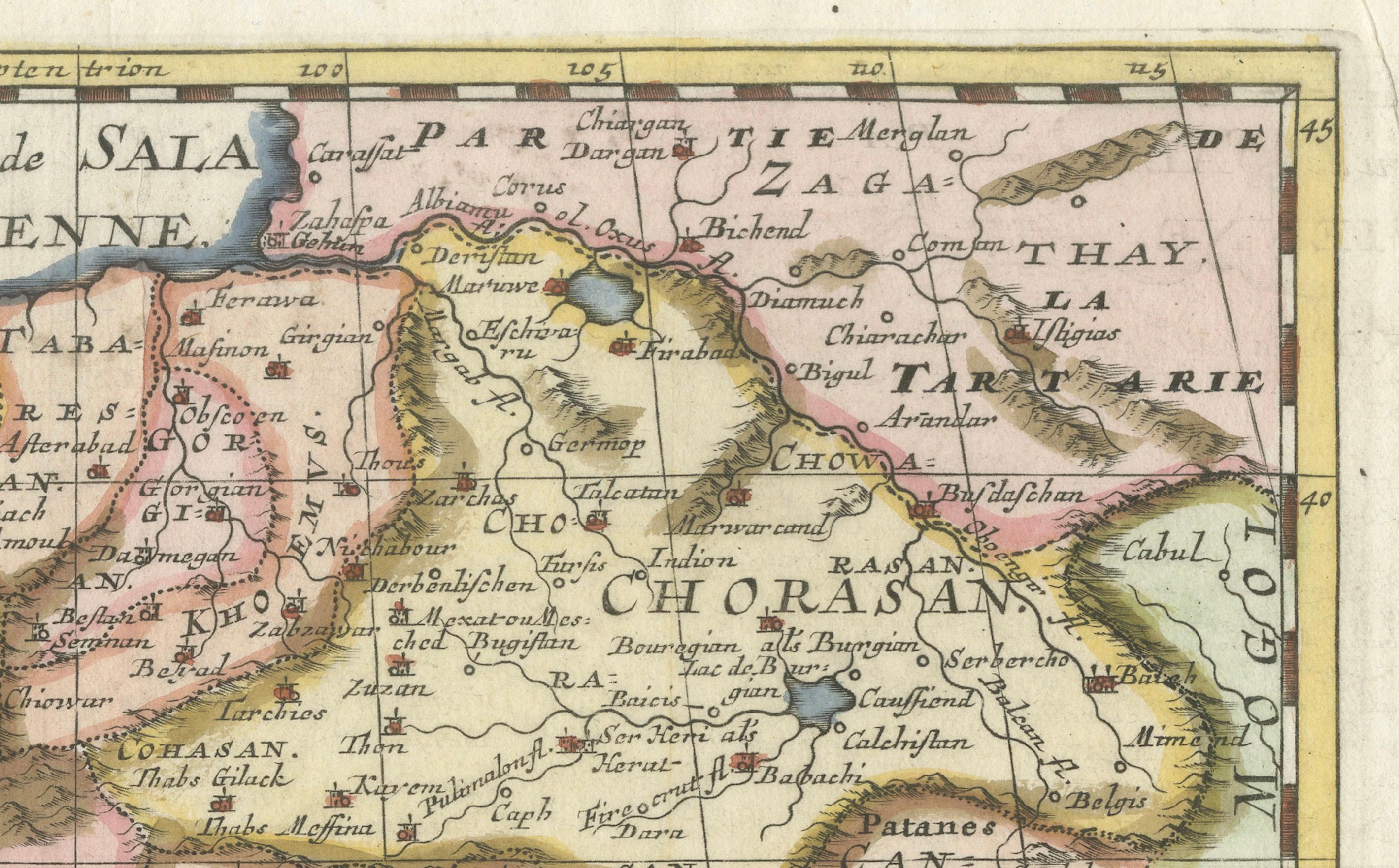 Carte de l'Empire perse par Nicolas Sanson, coloriée à la main, vers 1683 Bon état - En vente à Langweer, NL