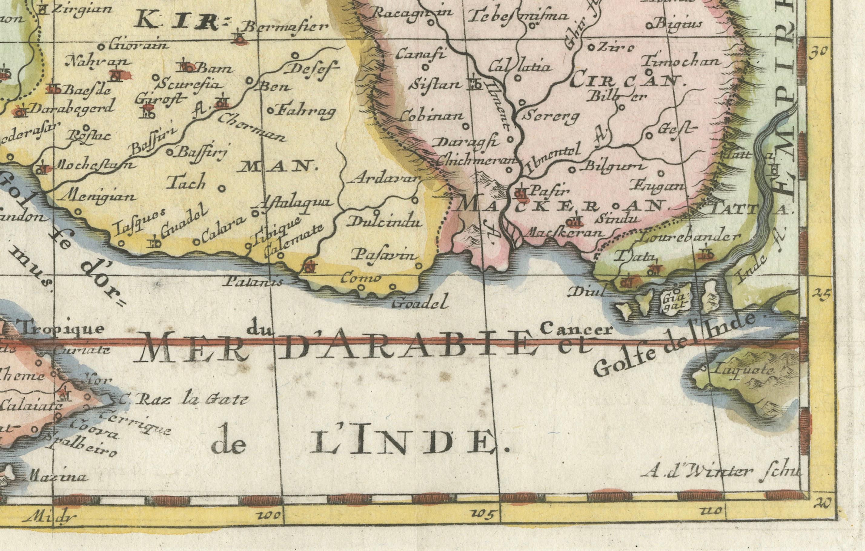 Fin du XVIIe siècle Carte de l'Empire perse par Nicolas Sanson, coloriée à la main, vers 1683 en vente