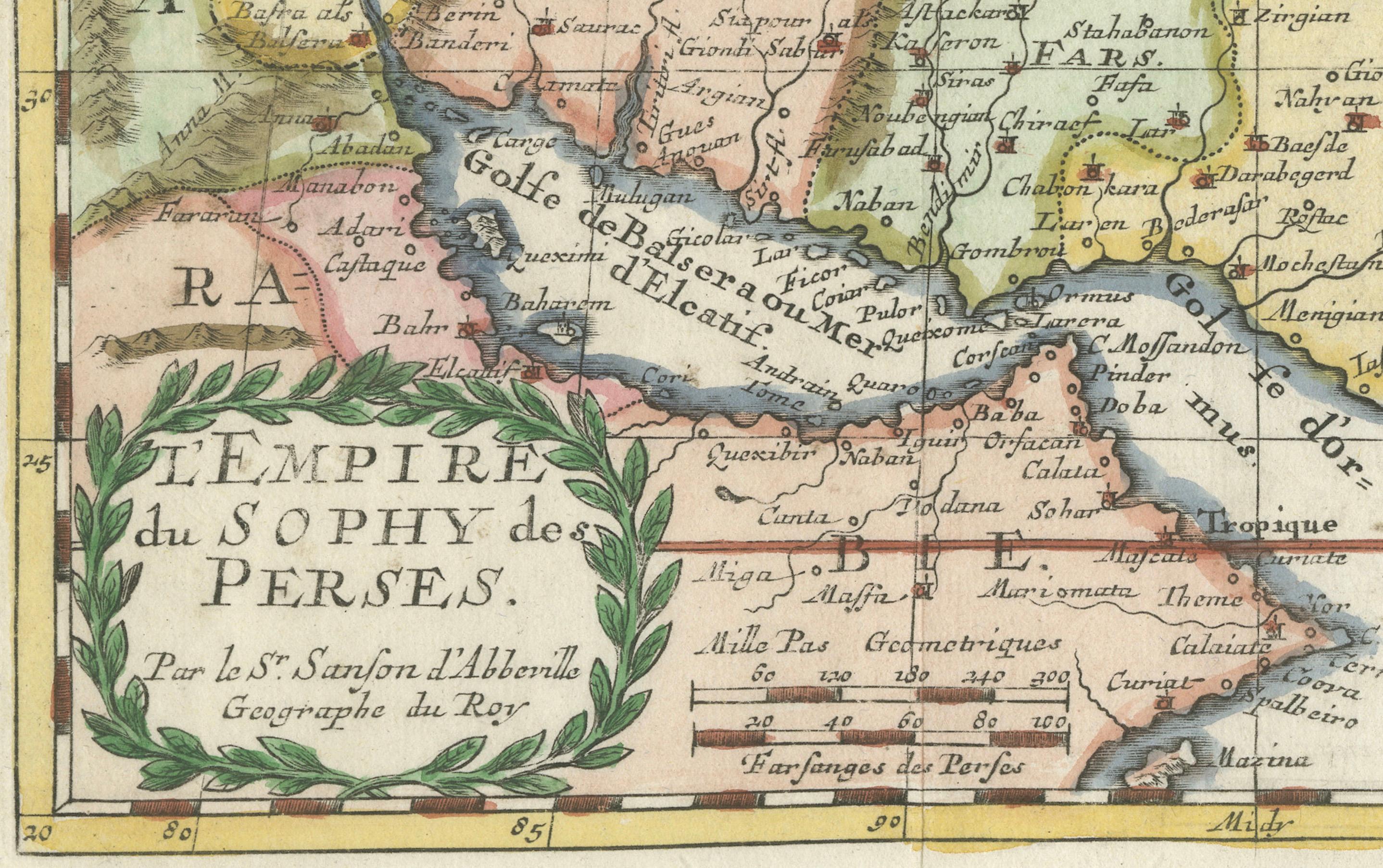 Papier Carte de l'Empire perse par Nicolas Sanson, coloriée à la main, vers 1683 en vente