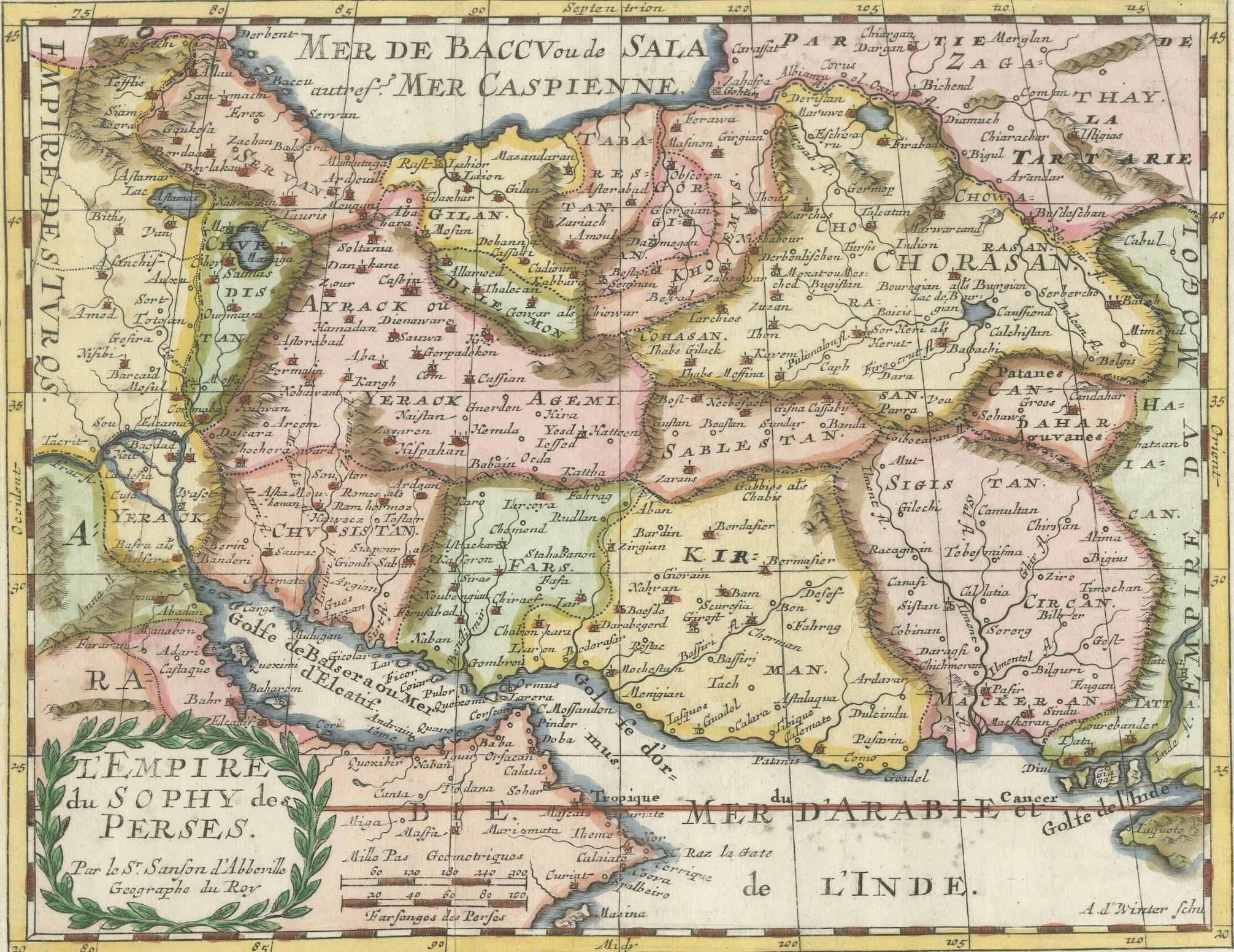 Carte de l'Empire perse par Nicolas Sanson, coloriée à la main, vers 1683 en vente 1