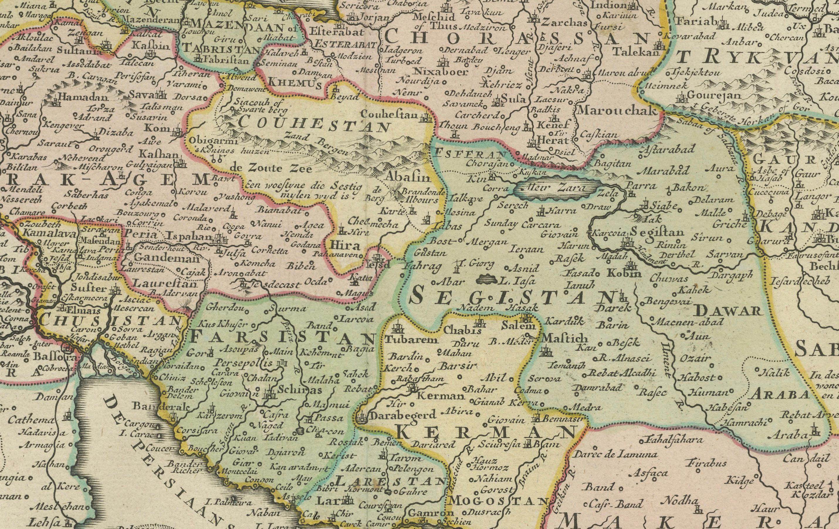 Engraved Map of the Persian Empire circa 1750 by Tirion – Hand-Colored Dutch Map For Sale