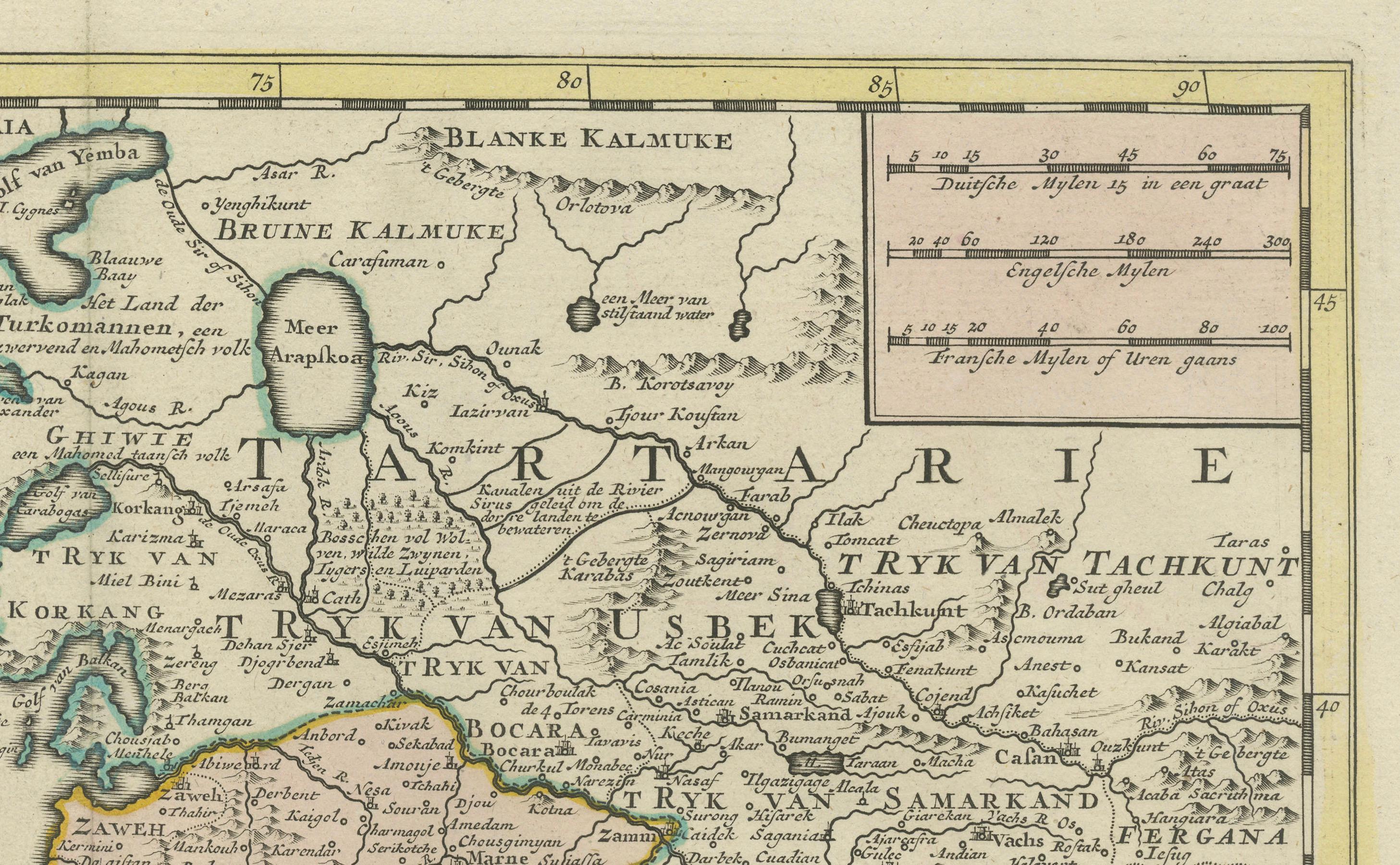 Map of the Persian Empire circa 1750 by Tirion – Hand-Colored Dutch Map In Good Condition For Sale In Langweer, NL