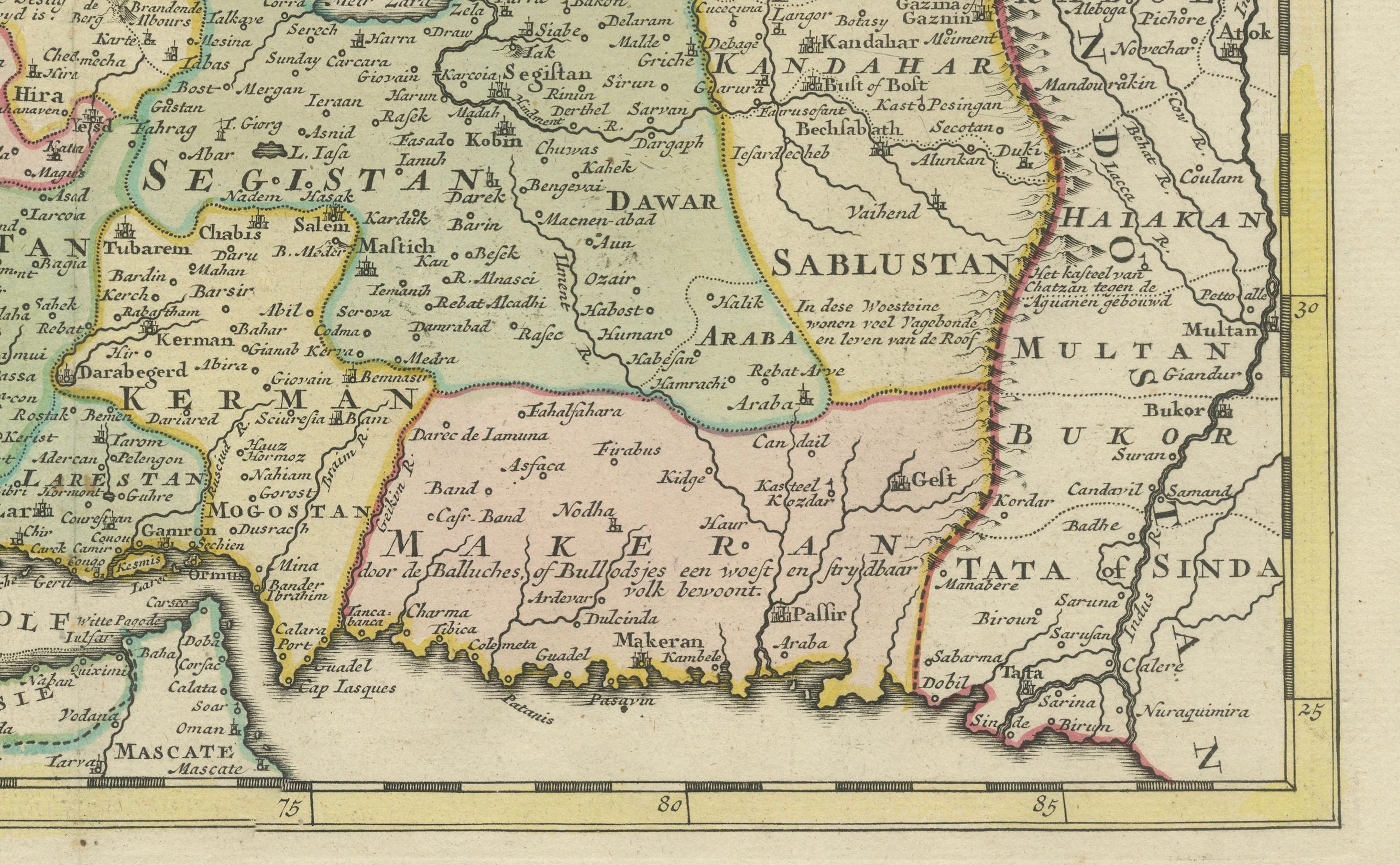 Mid-18th Century Map of the Persian Empire circa 1750 by Tirion – Hand-Colored Dutch Map For Sale