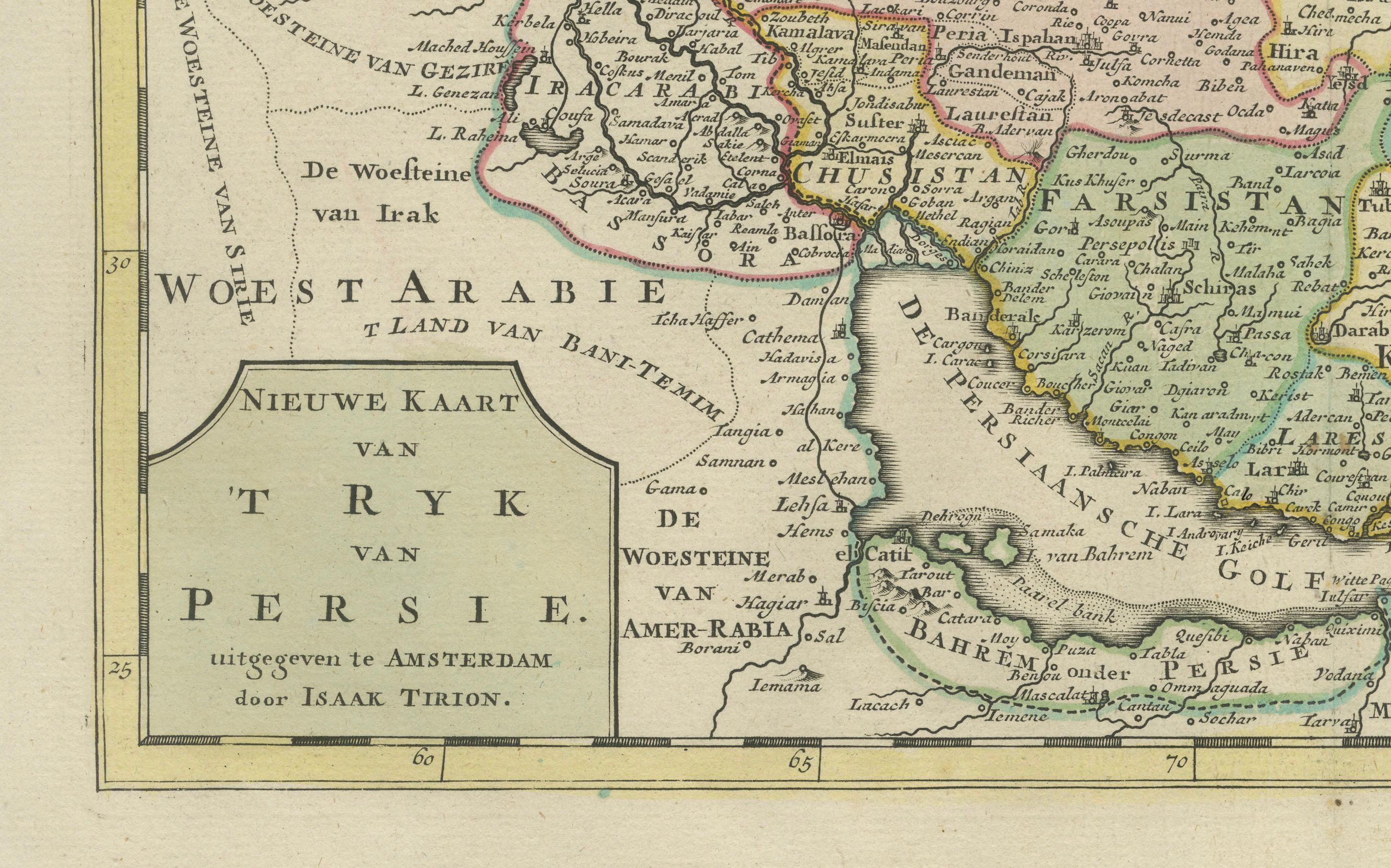 Paper Map of the Persian Empire circa 1750 by Tirion – Hand-Colored Dutch Map For Sale
