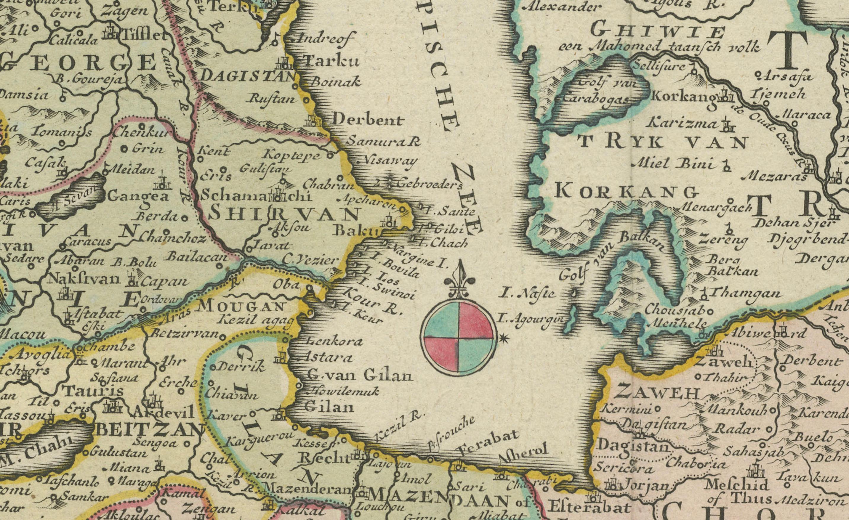Map of the Persian Empire circa 1750 by Tirion – Hand-Colored Dutch Map For Sale 2