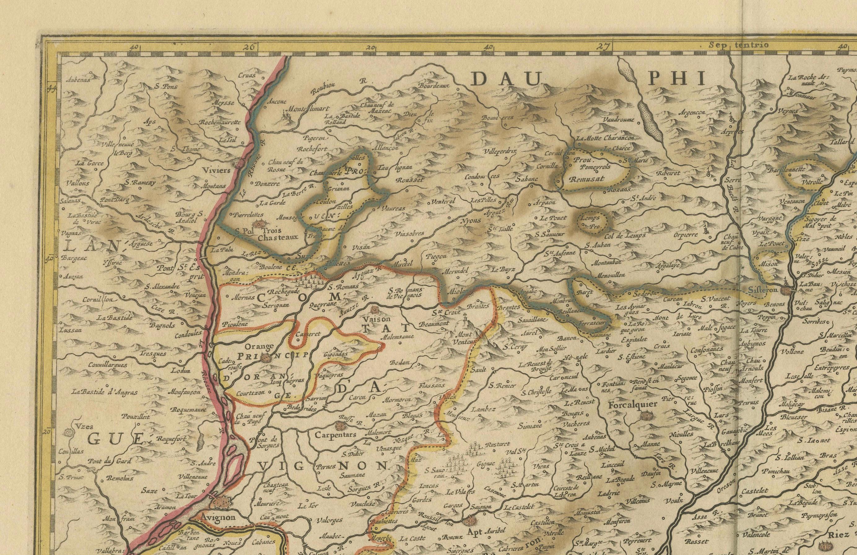 Engraved Map of the Provence in Southern France, Original Old Engraving by De Wit c. 1688 For Sale