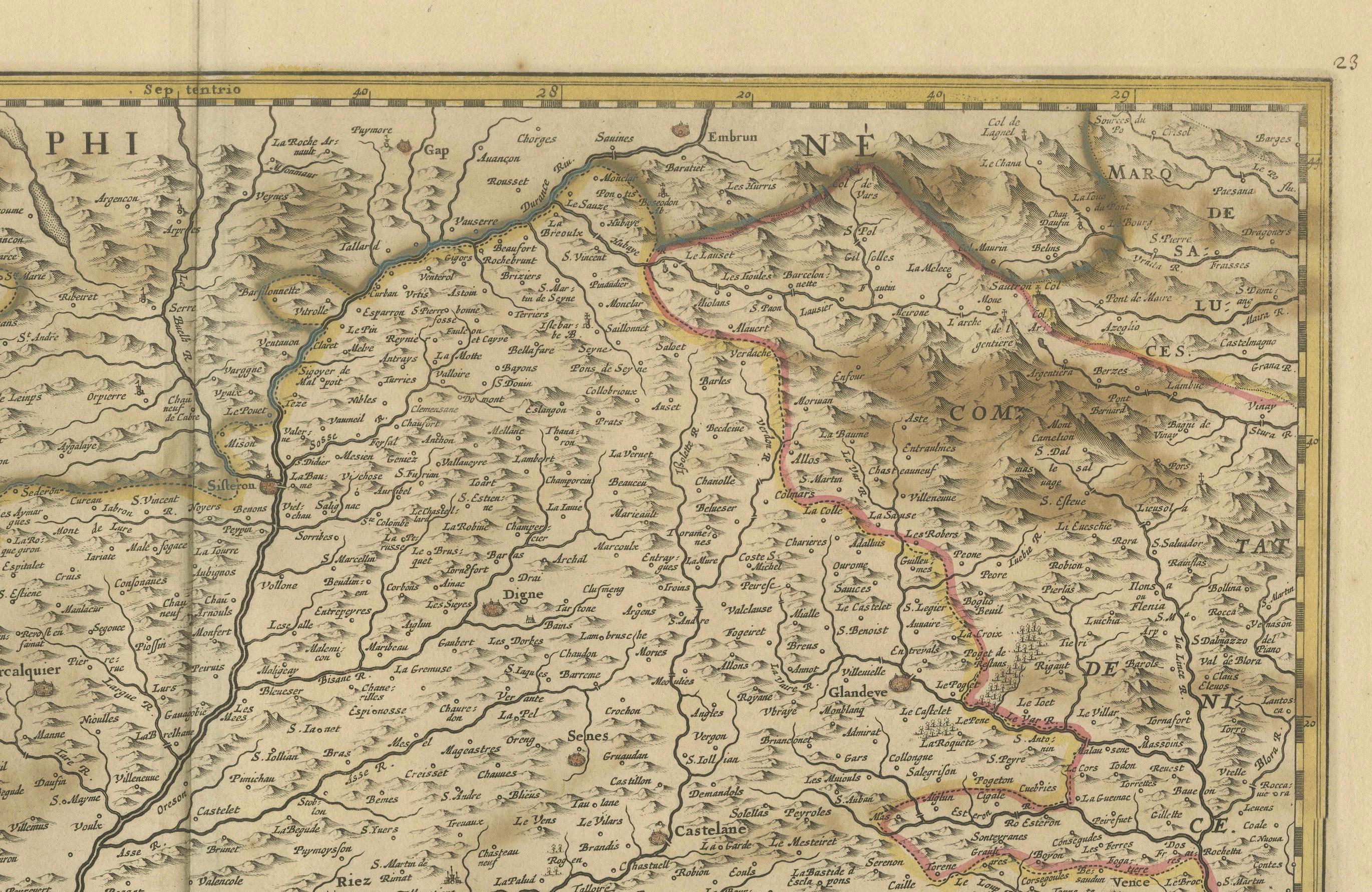 Map of the Provence in Southern France, Original Old Engraving by De Wit c. 1688 In Fair Condition For Sale In Langweer, NL
