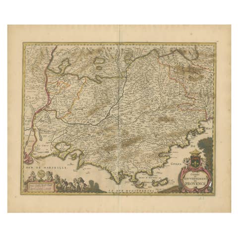 Map of the Provence in Southern France, Original Old Engraving by De Wit c. 1688
