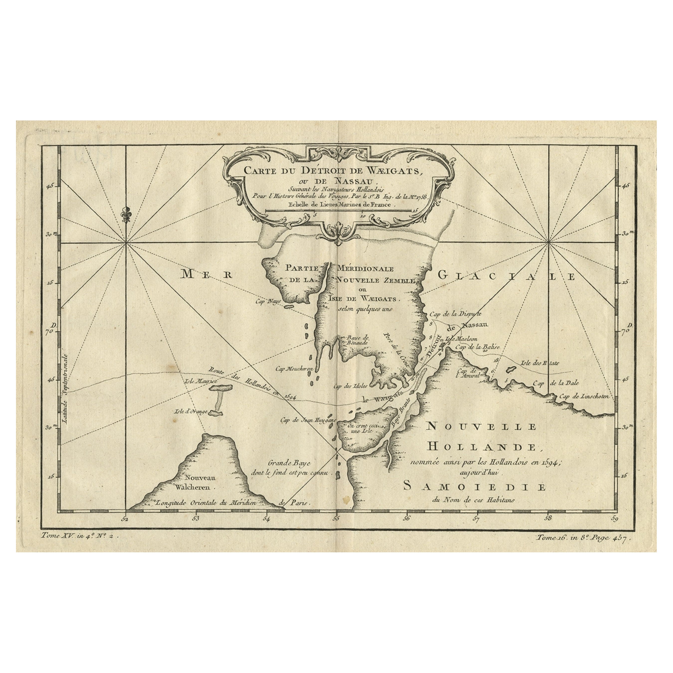 Mapa de las islas rusas de Novaya Zemlya y Pechorskaya Guba, 1758